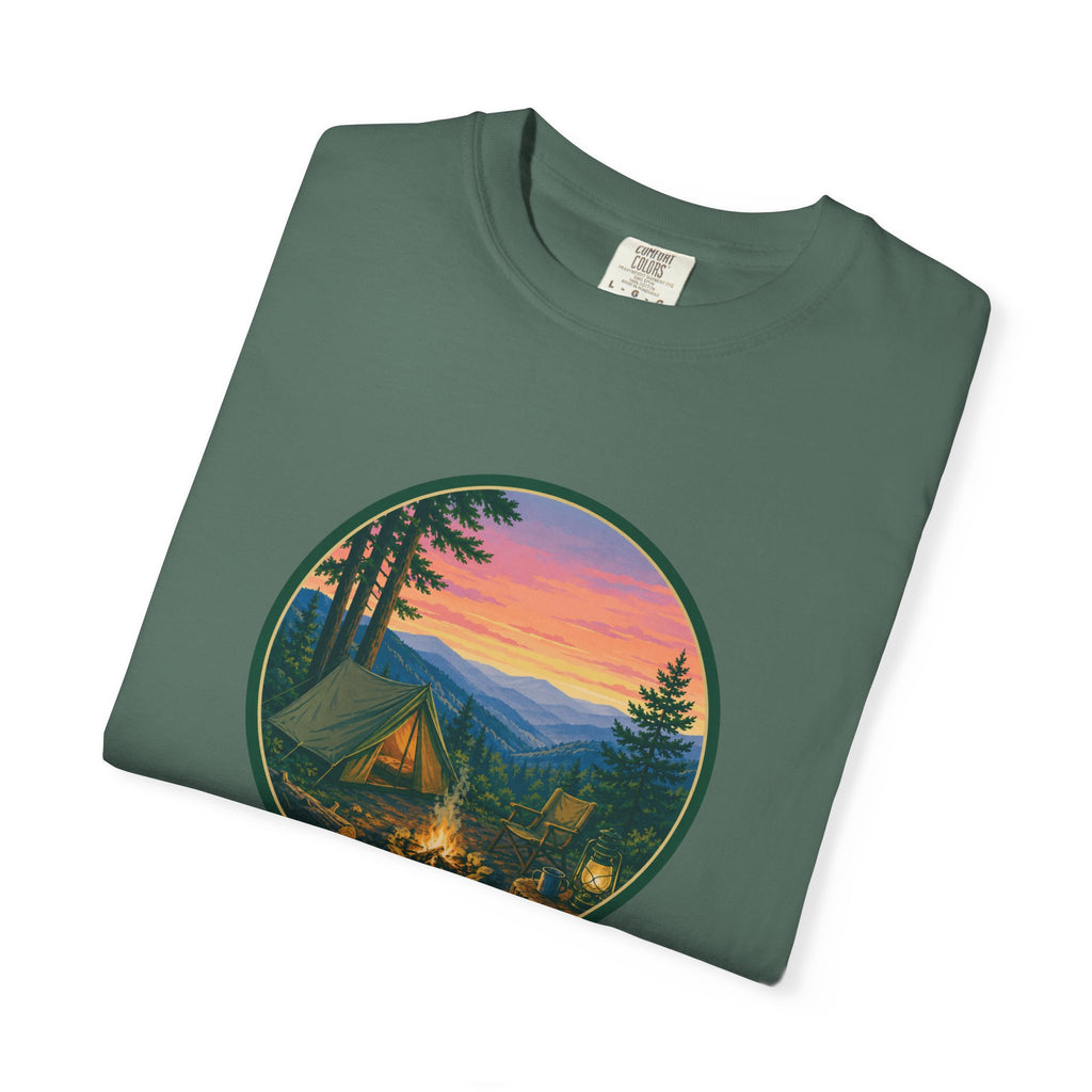 Camping Sunset T-Shirt — Vintage Campfire Scene Tee