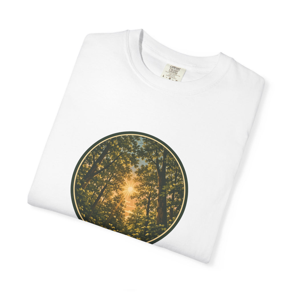 Forest Sunburst T-Shirt — Circular Woodland Nature Tee