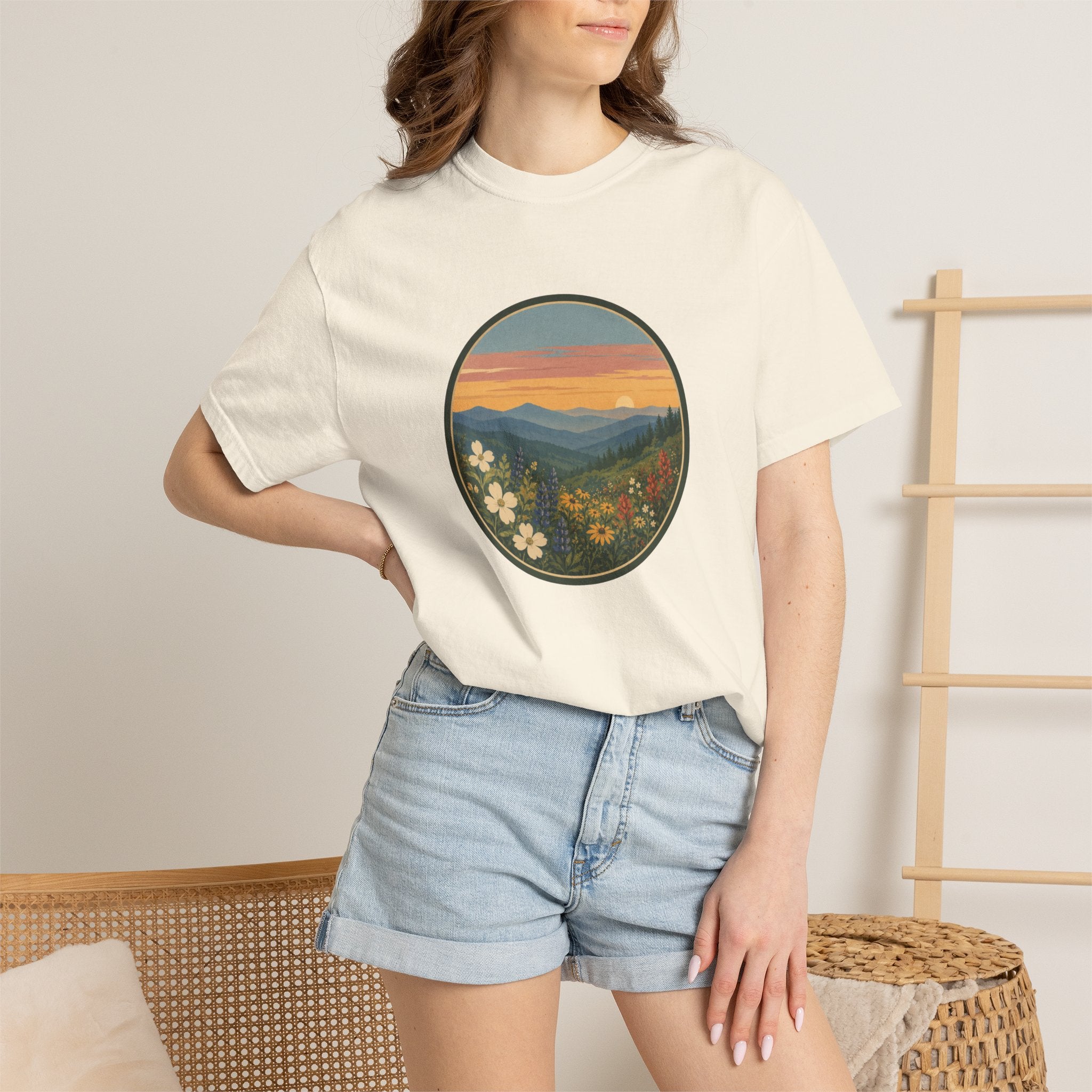 Scenic Sunset Mountain Wildflower T-Shirt