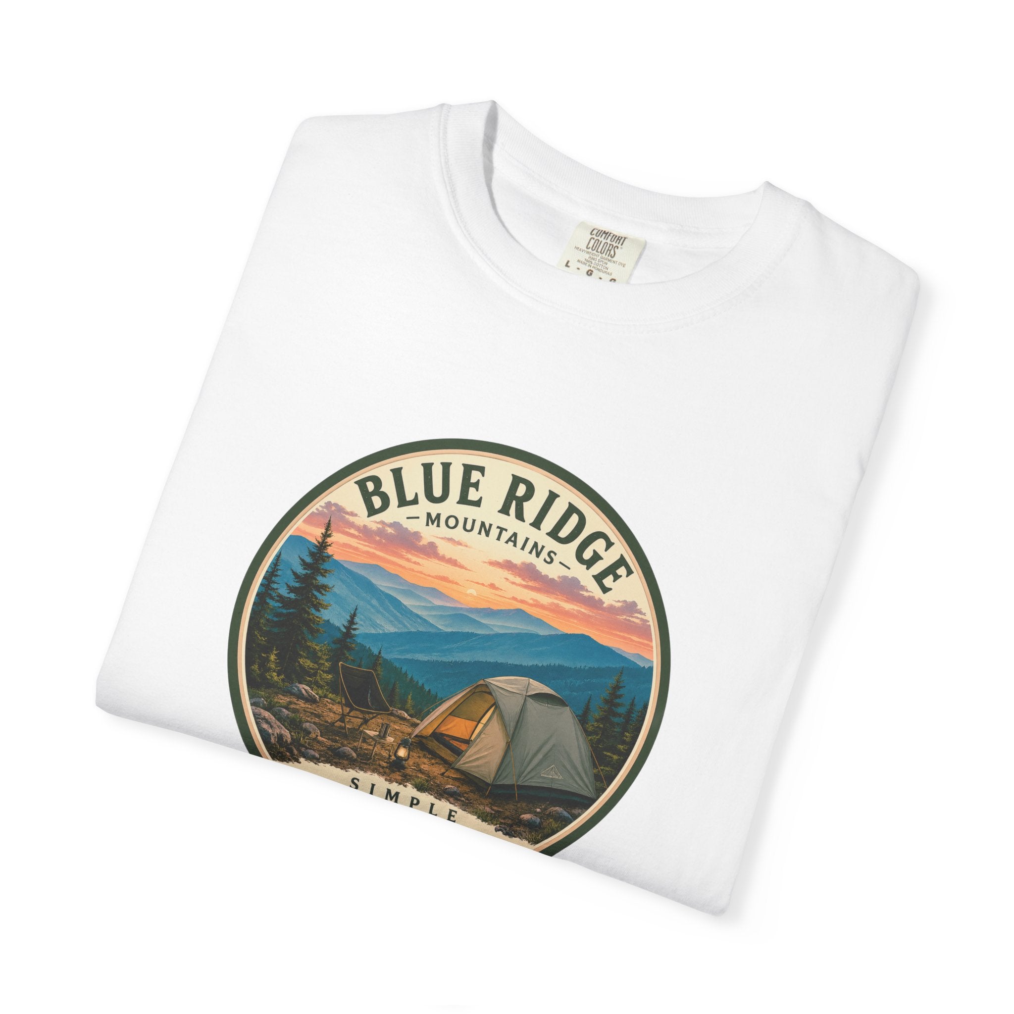 Blue Ridge Mountains Camping T-Shirt — Vintage Scenic Camp Graphic