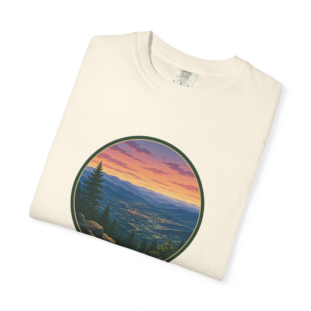Sunset Mountain T-Shirt - Night Life Below Circle Graphic