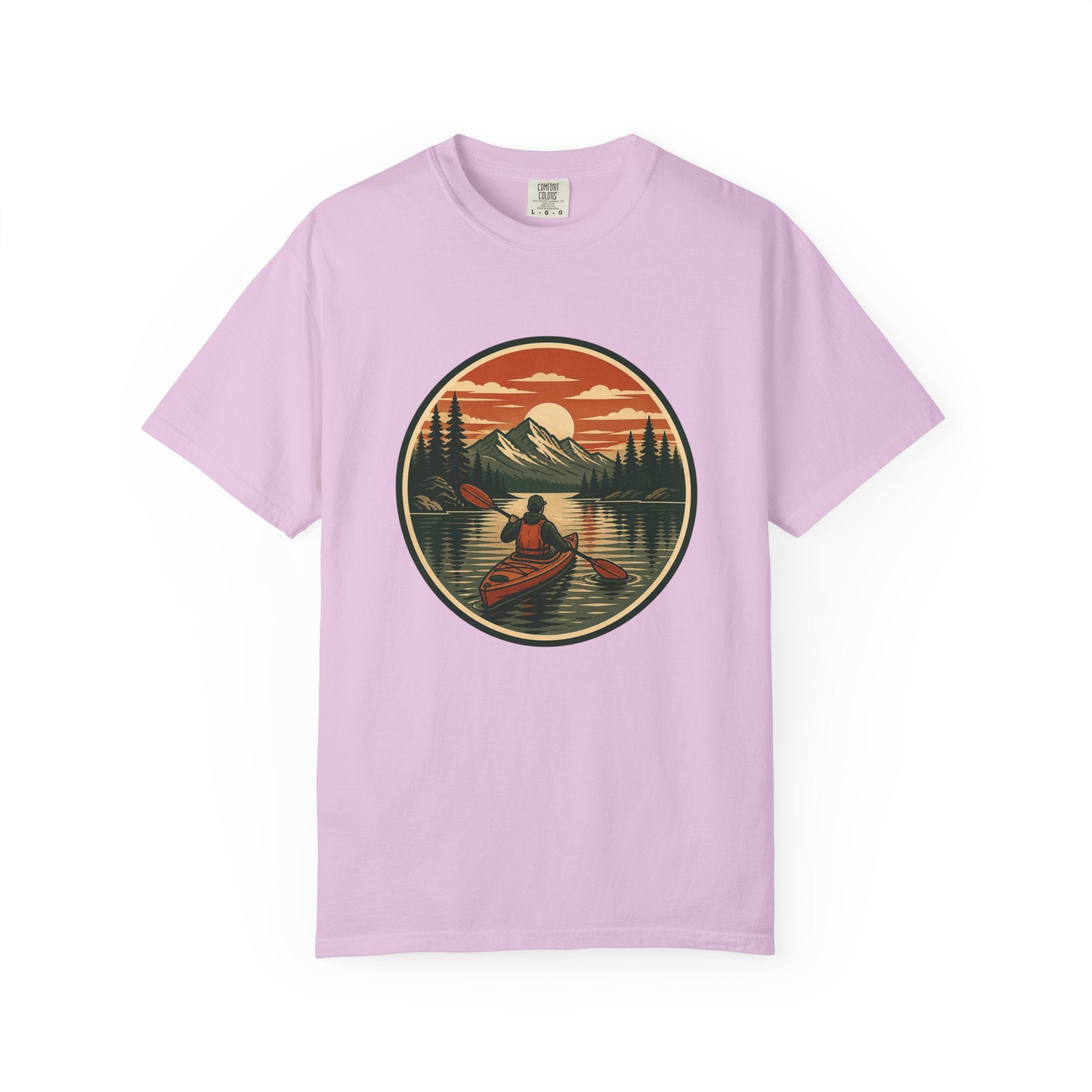 Canoe Sunset T-Shirt — Retro Mountain Lake Adventure Tee