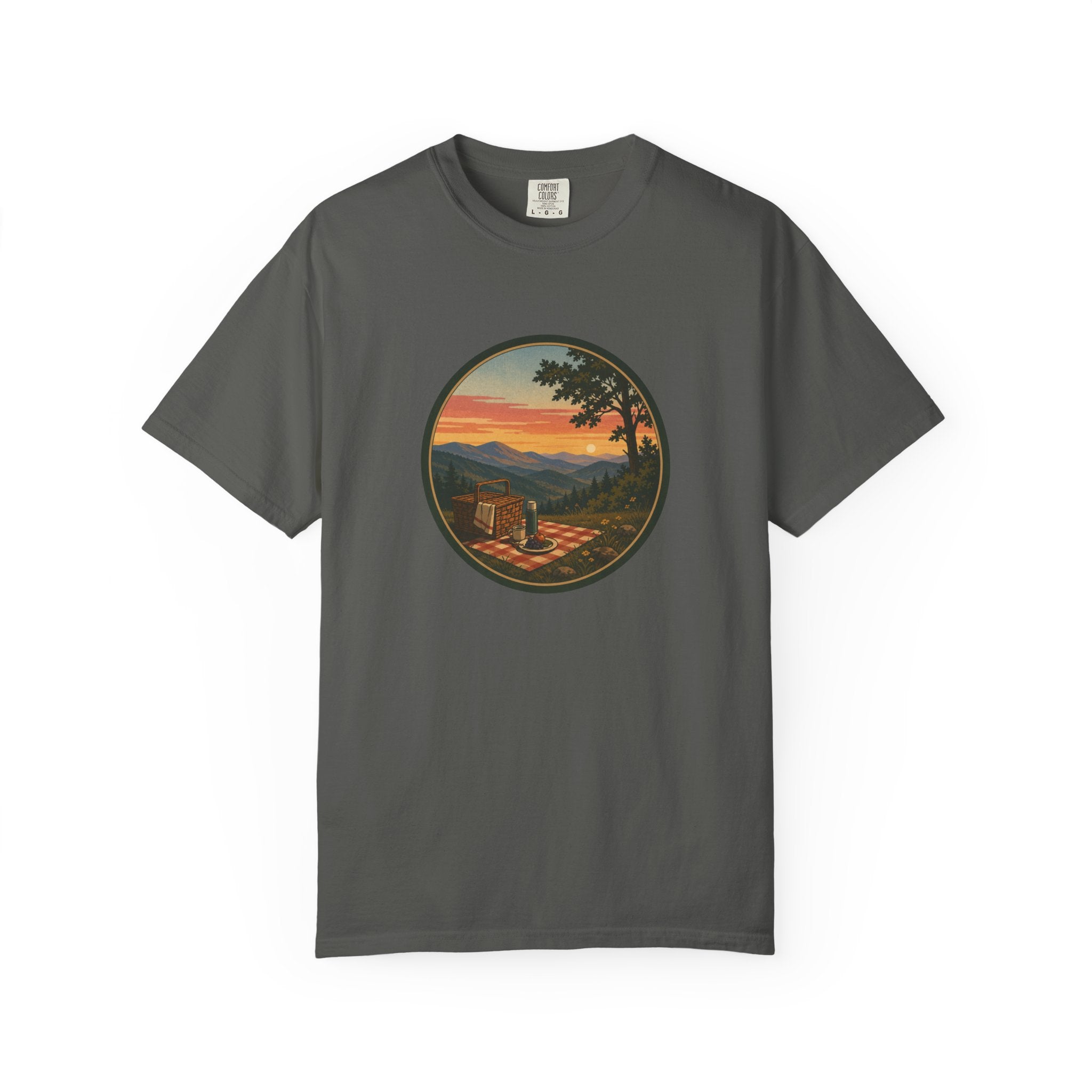 Sunset Picnic Tee — Scenic Mountain Picnic T-Shirt