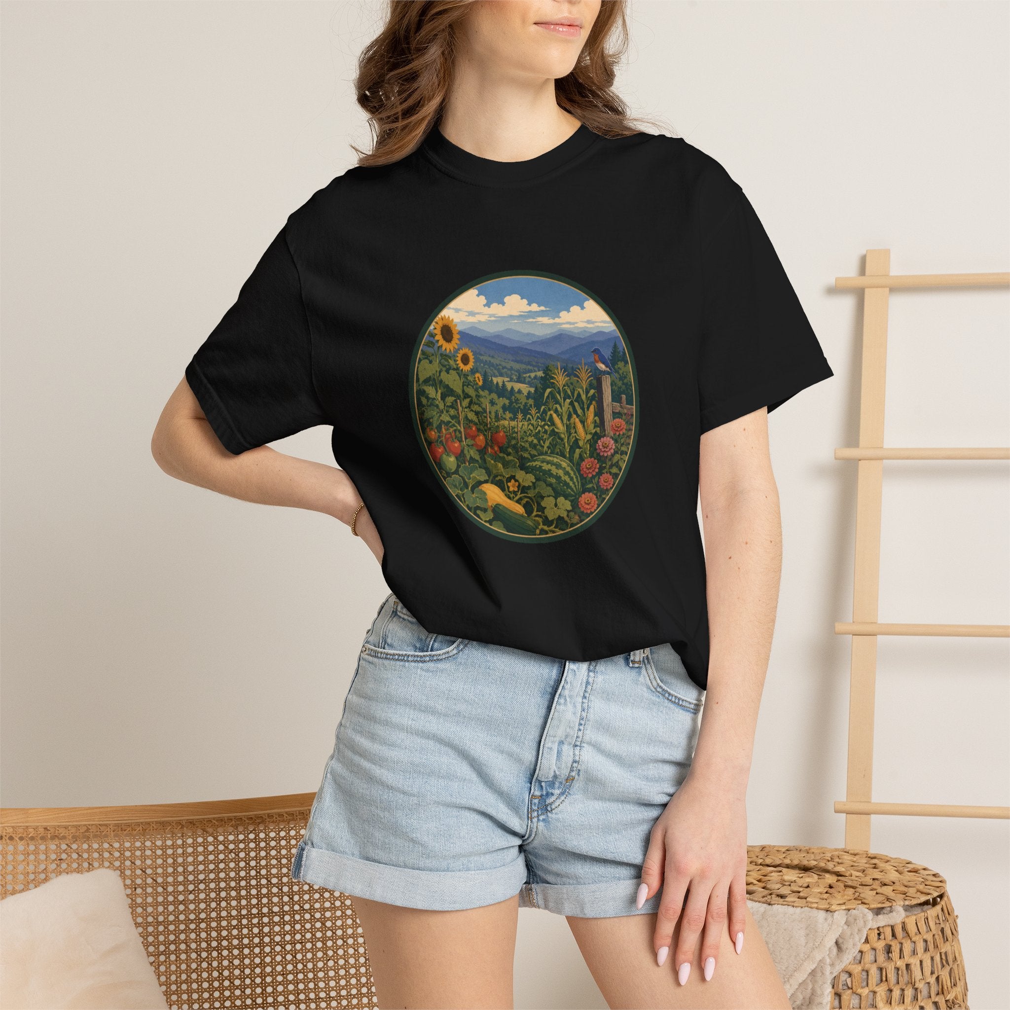 Scenic Garden Circle T-Shirt — Mountain Meadow Fresh Vegetables Graphic Tee