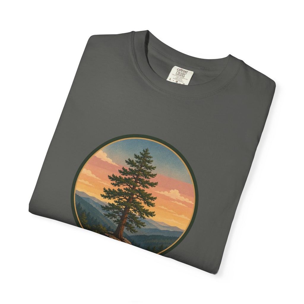 Cedar Tree Sunset T-Shirt — Vintage Mountain Cedar Graphic Tee
