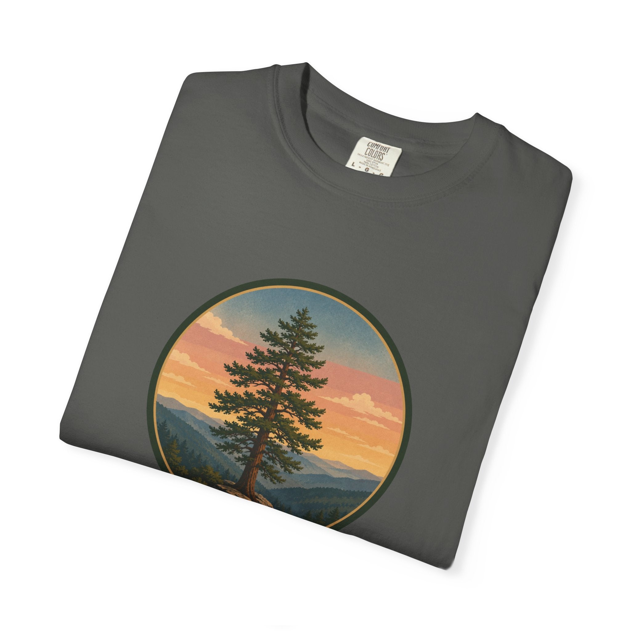 Cedar Tree Sunset T-Shirt — Vintage Mountain Cedar Graphic Tee