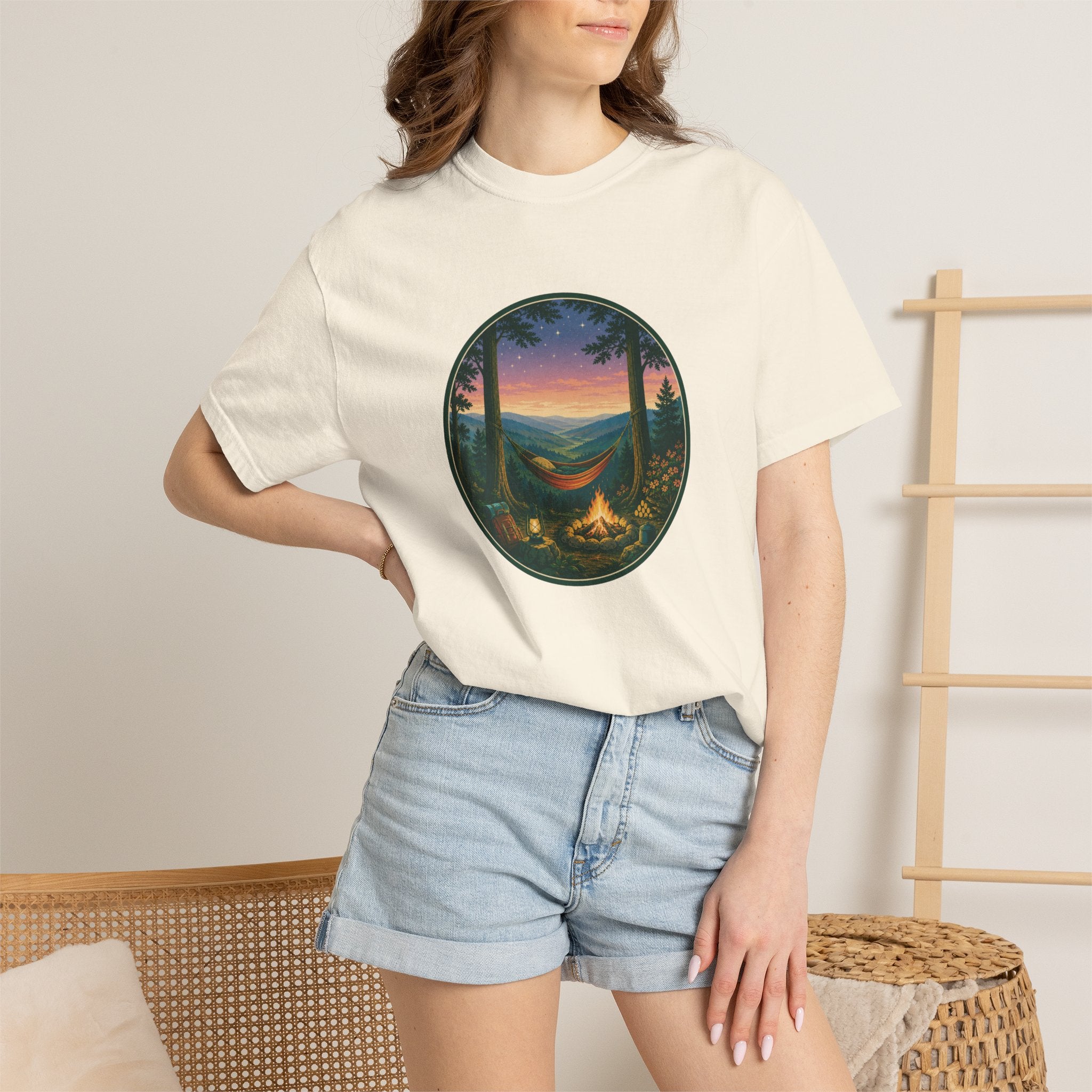 Hammock Camping Sunset T-Shirt — Bonfire Night Outdoor Graphic Tee