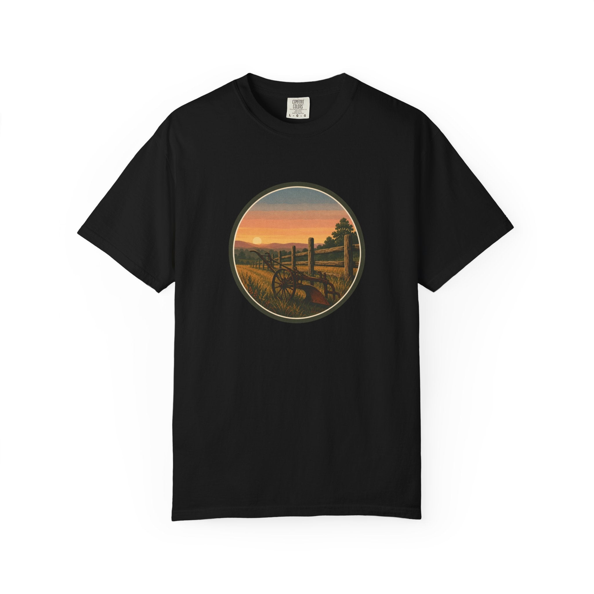 Sunset Antique Plow Landscape T-Shirt
