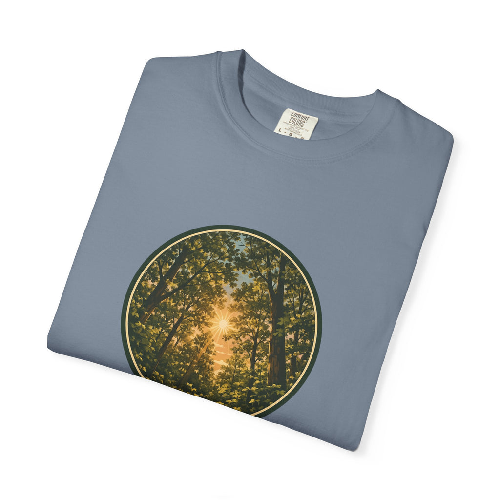 Forest Sunburst T-Shirt — Circular Woodland Nature Tee