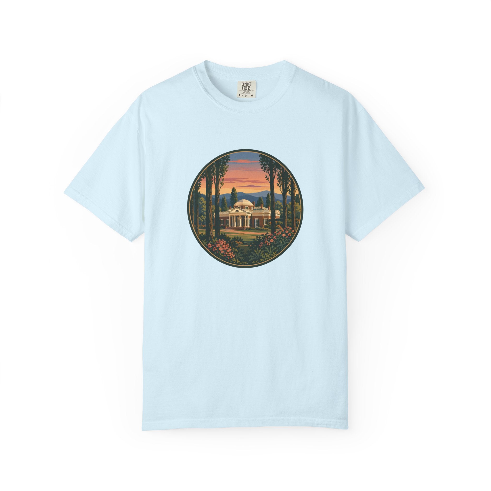 Thomas Jefferson Historic Home T-Shirt — Scenic Sunset Graphic Tee