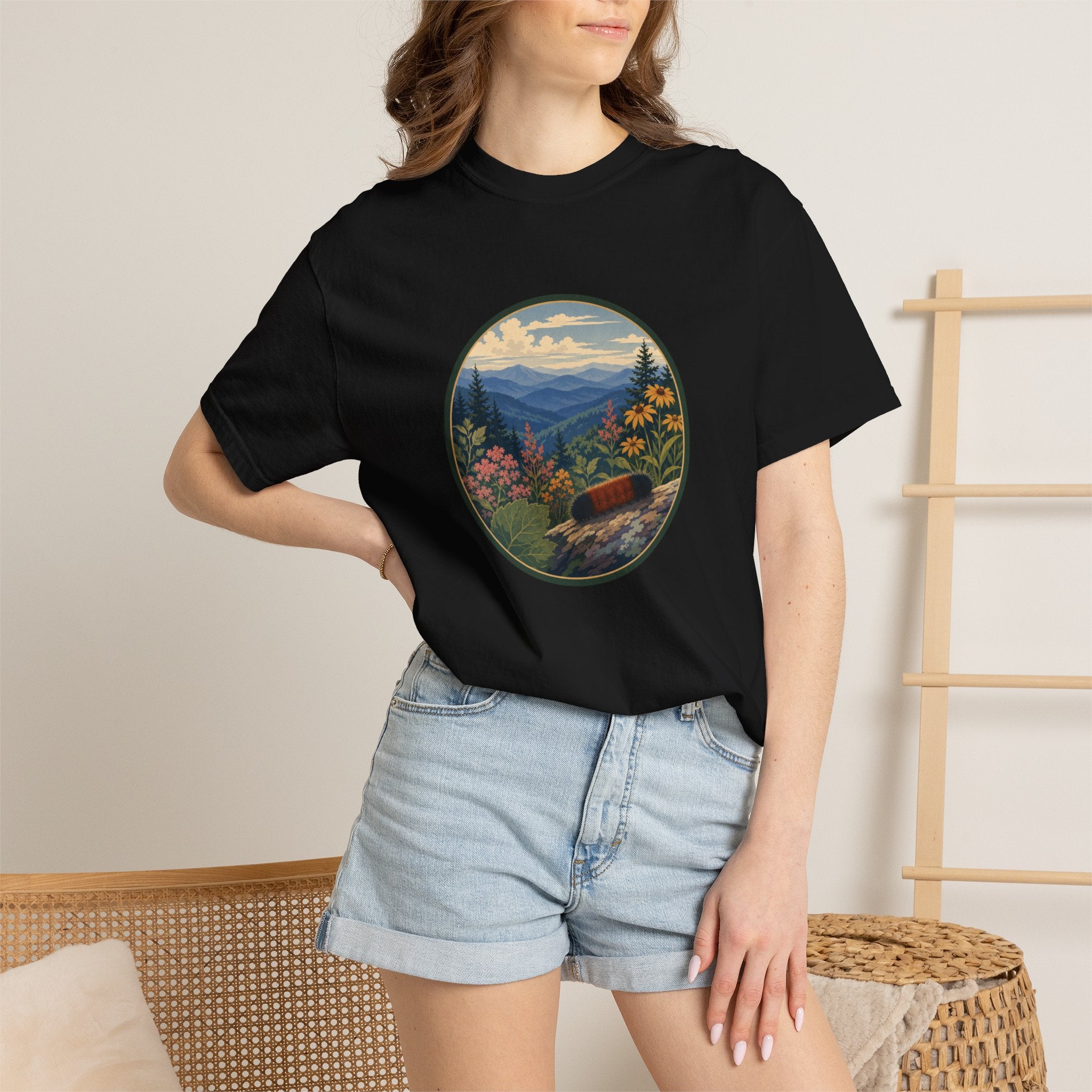 Mountain Caterpillar Scenic T-Shirt — Vintage Wilderness Nature Graphic