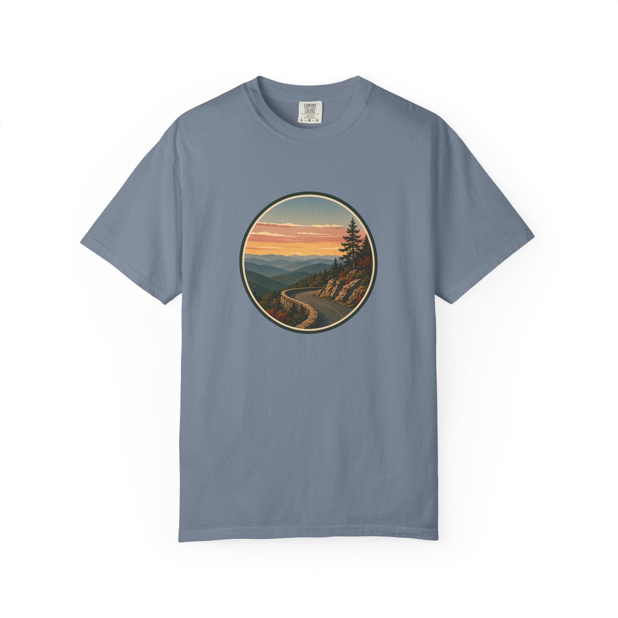 Scenic Sunset Road T-Shirt — Mountain Drive Vintage Circle Graphic