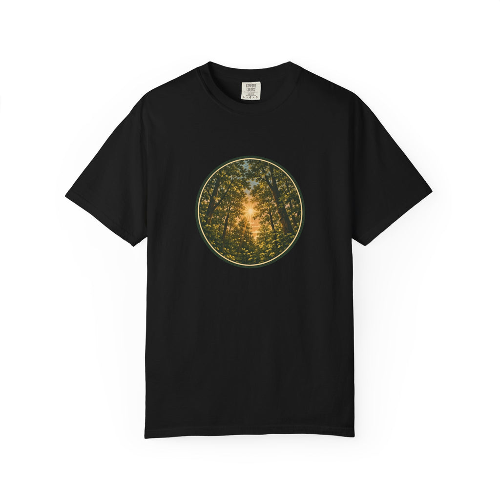 Forest Sunburst T-Shirt — Circular Woodland Nature Tee