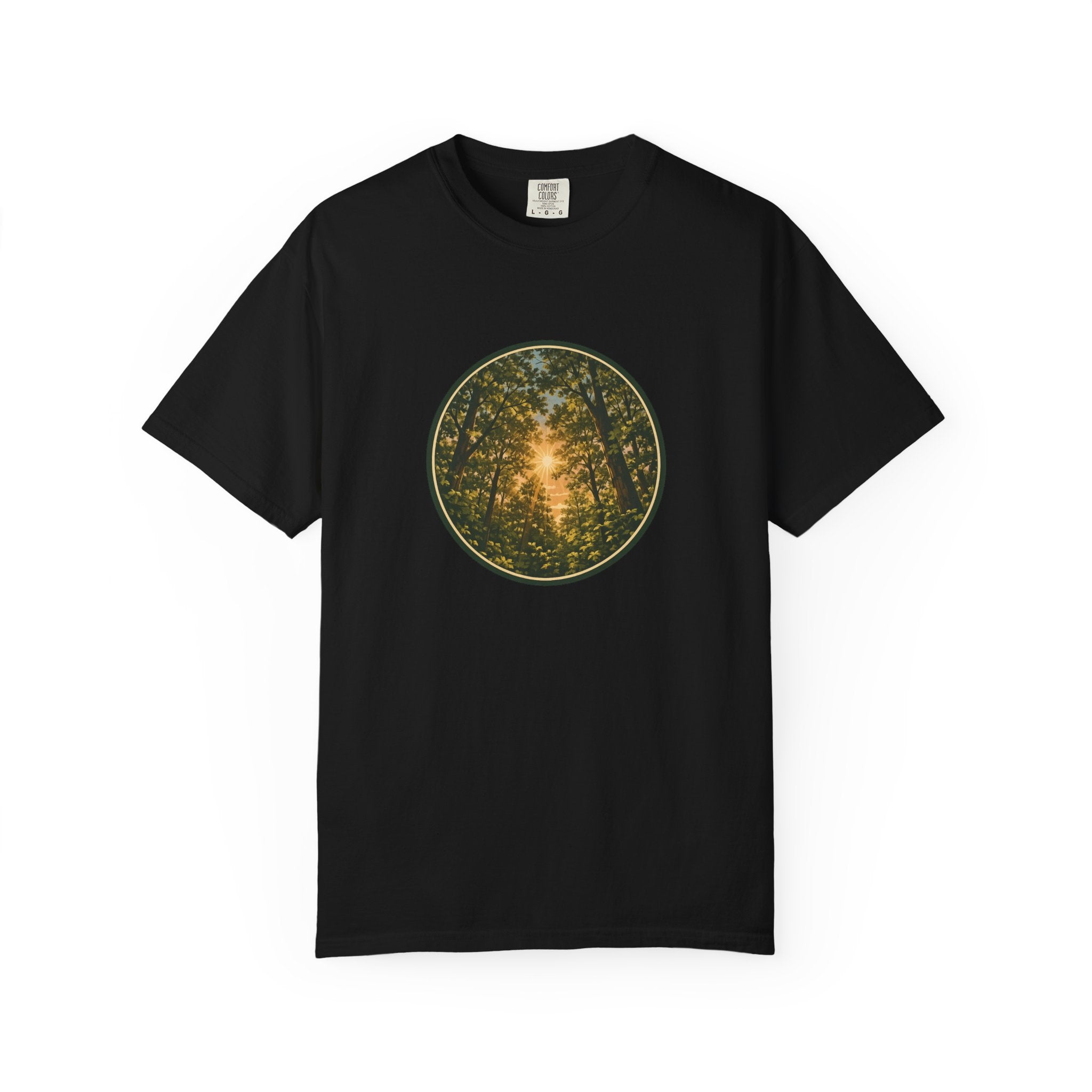 Forest Sunburst T-Shirt — Circular Woodland Nature Tee