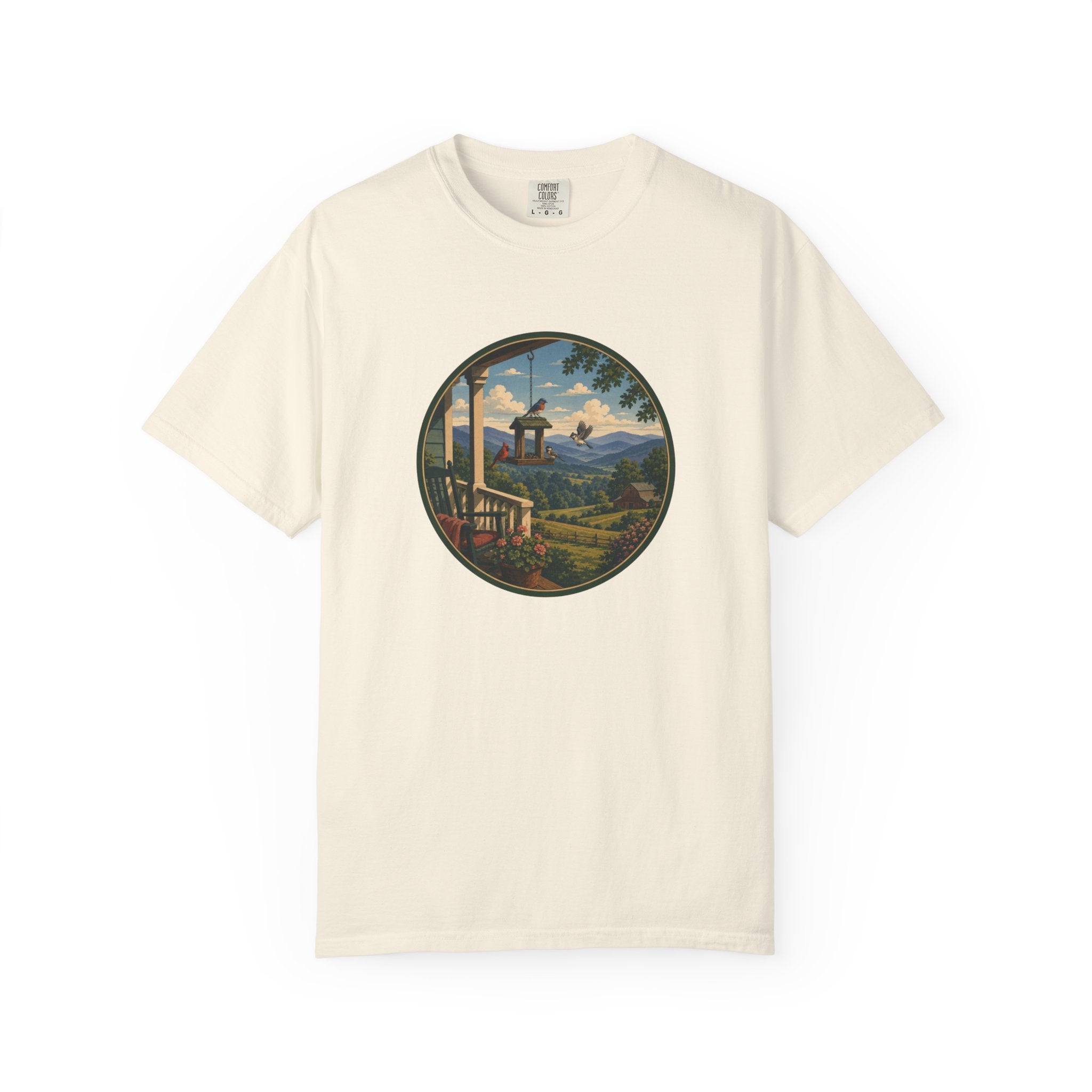 Scenic Porchview T-Shirt — Vintage Mountain Landscape Print