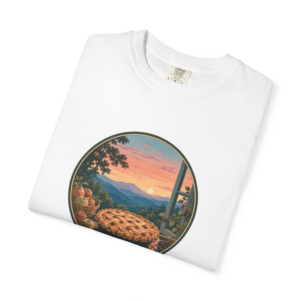 Scenic Pie Window T-Shirt — Sunset Mountain View Graphic Tee
