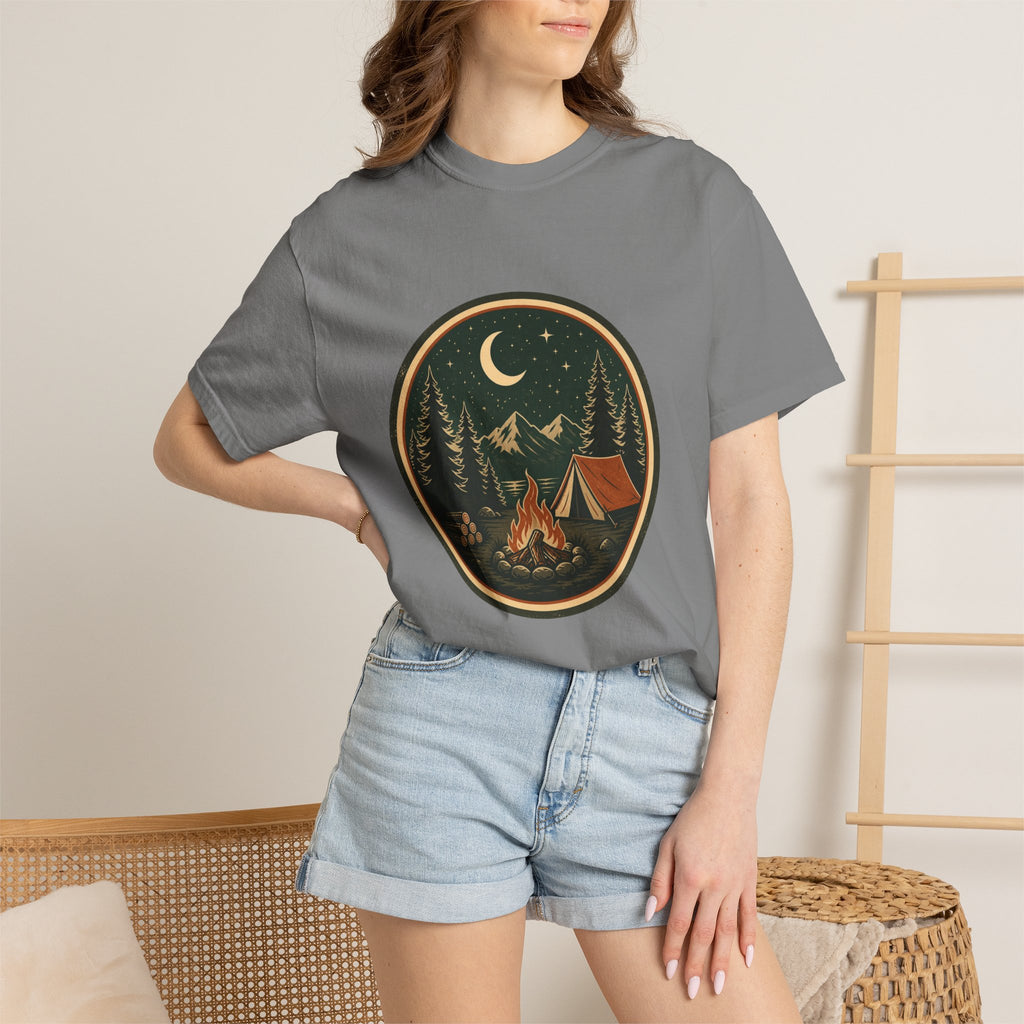 Camping Night T-Shirt — Retro Campfire & Tent Graphic