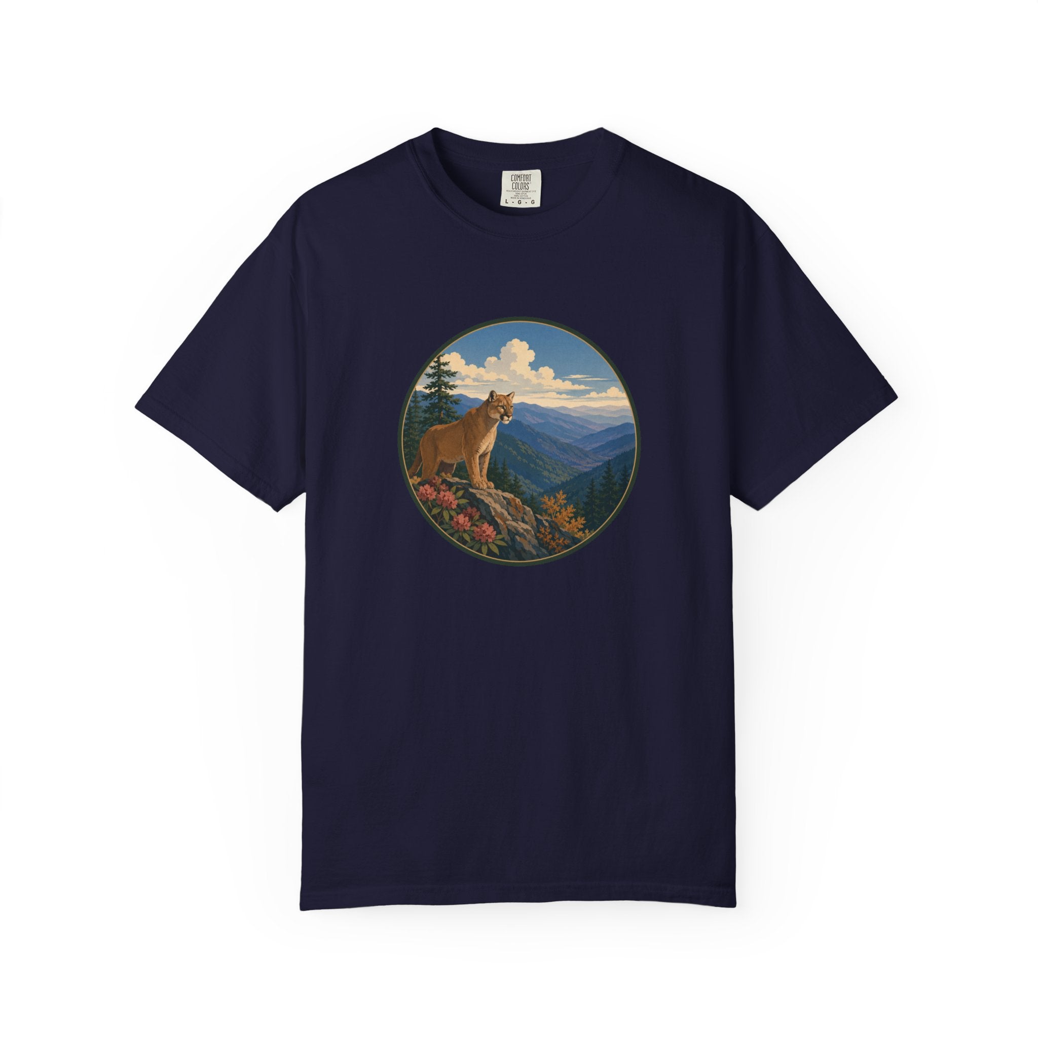 Mountain Lion Scenic T-Shirt — Vintage Nature Wildlife Graphic