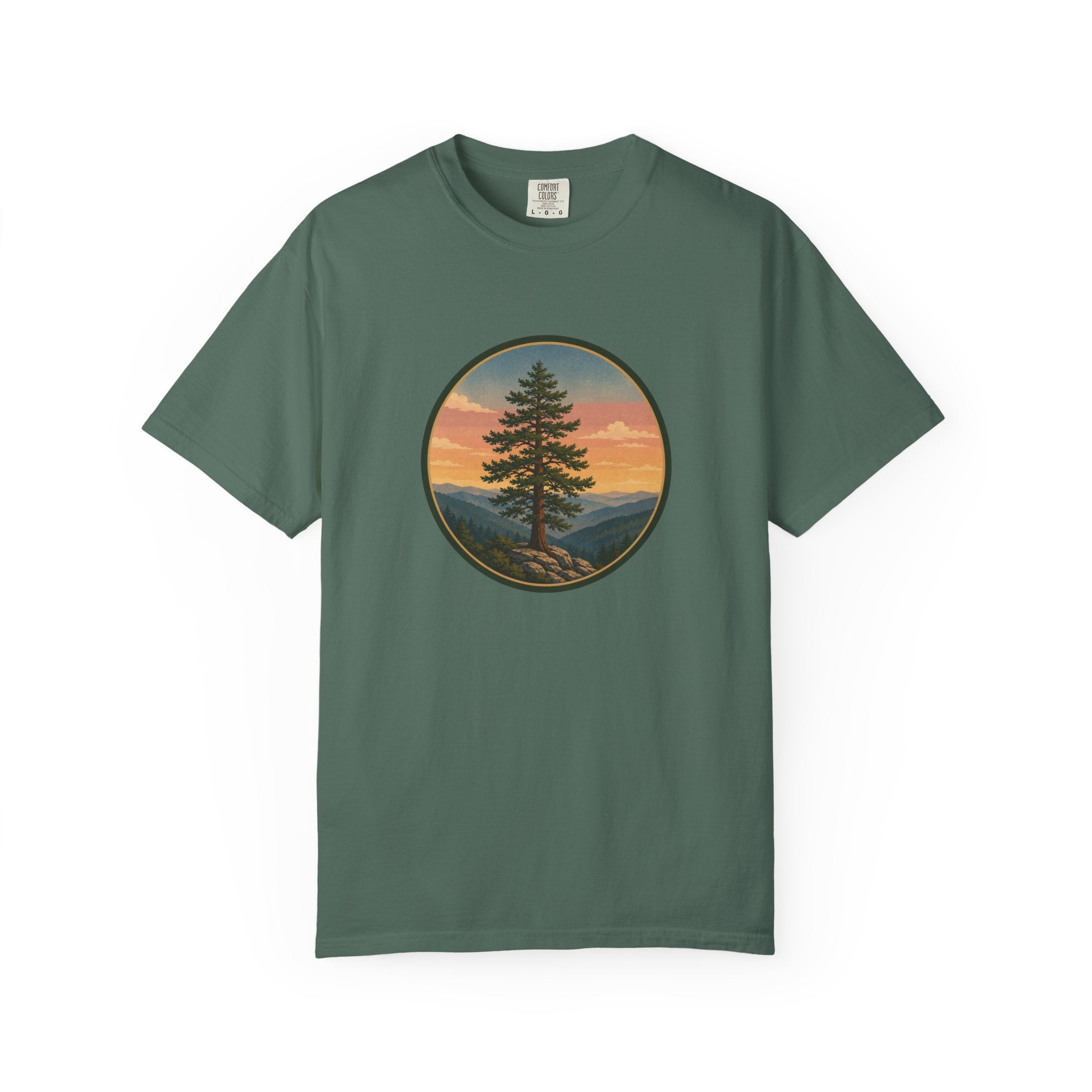 Cedar Tree Sunset T-Shirt — Vintage Mountain Cedar Graphic Tee