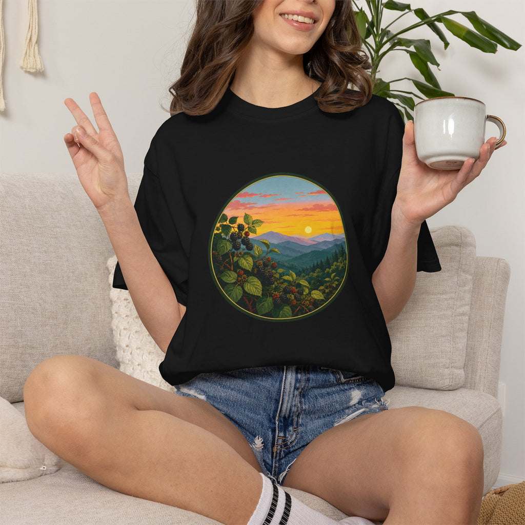 Blue Ridge Blackberries T-Shirt — Scenic Mountain Sunset Tee