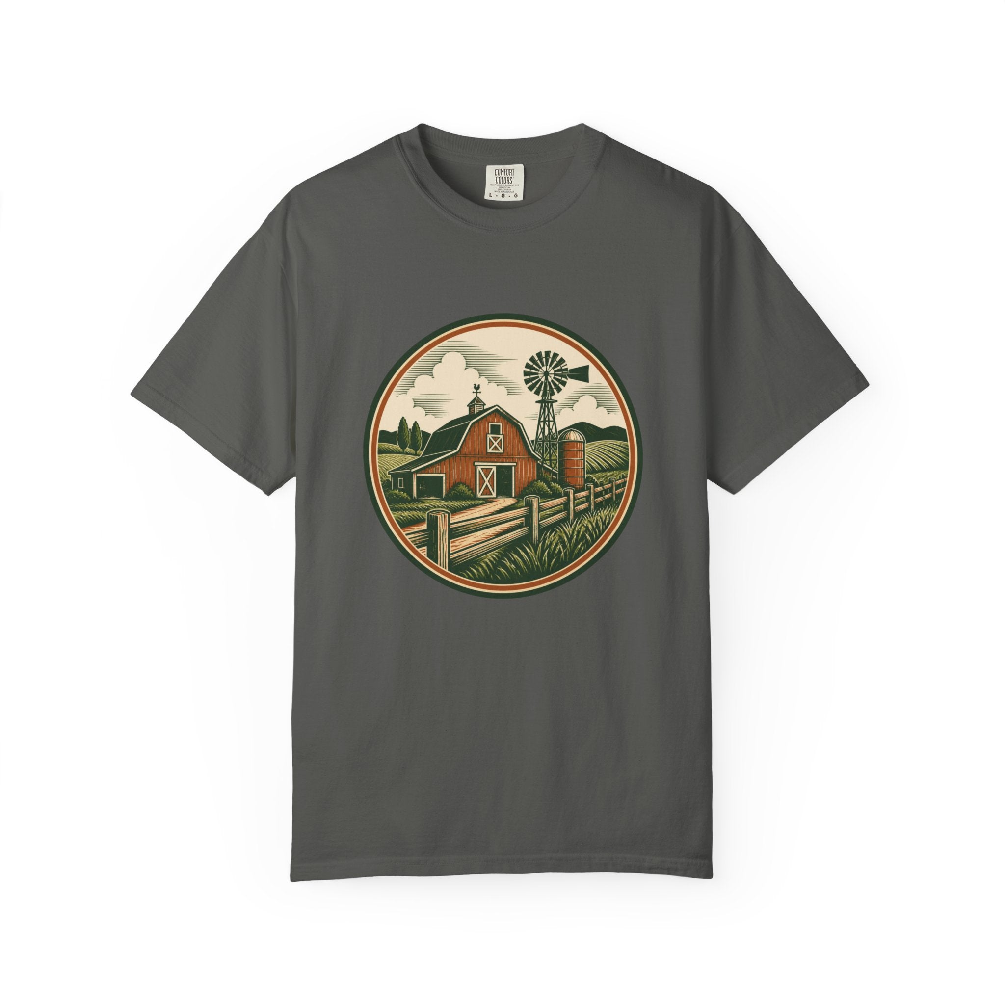 Barn & Windmill Farm T-Shirt — Vintage Rural Landscape Tee