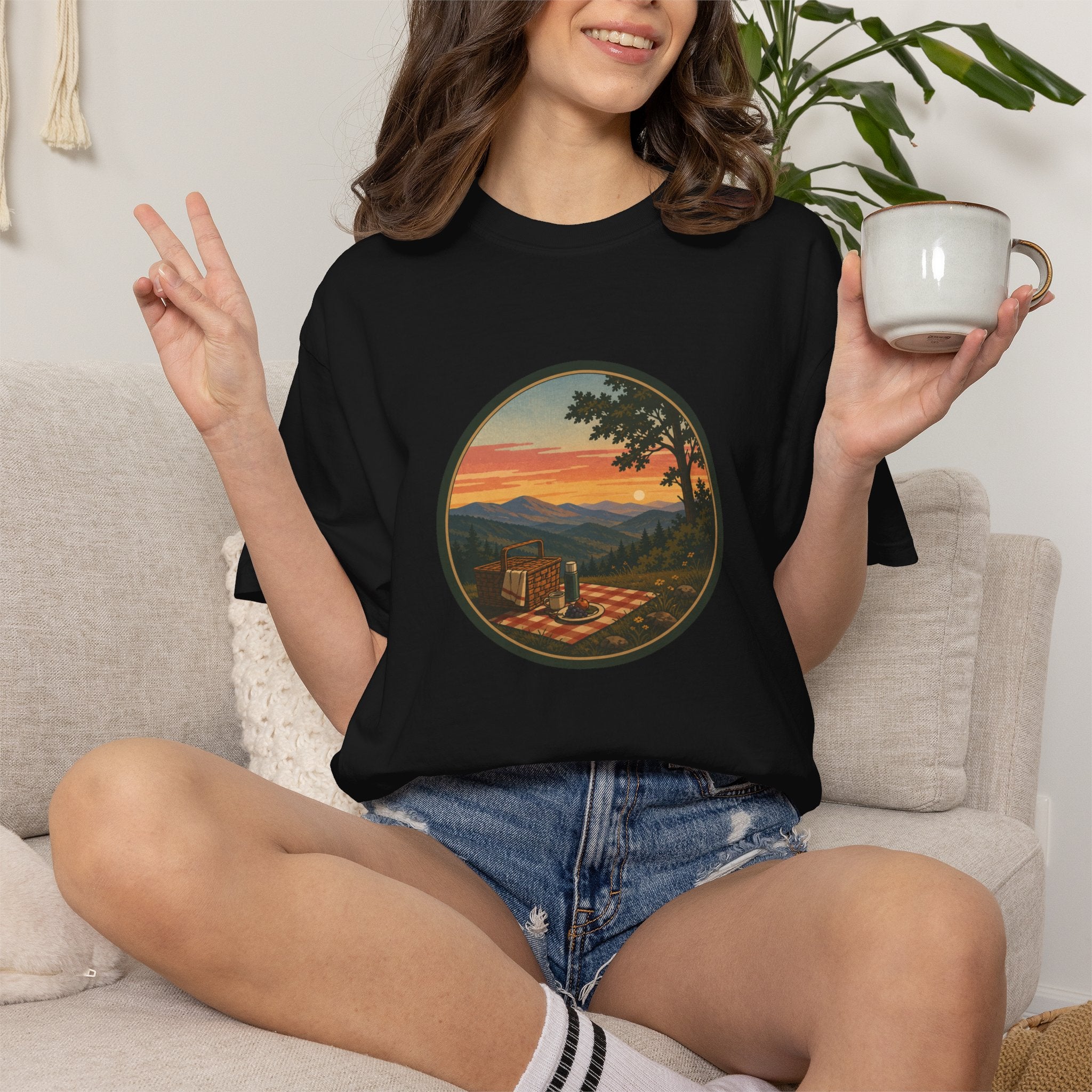 Sunset Picnic Tee — Scenic Mountain Picnic T-Shirt