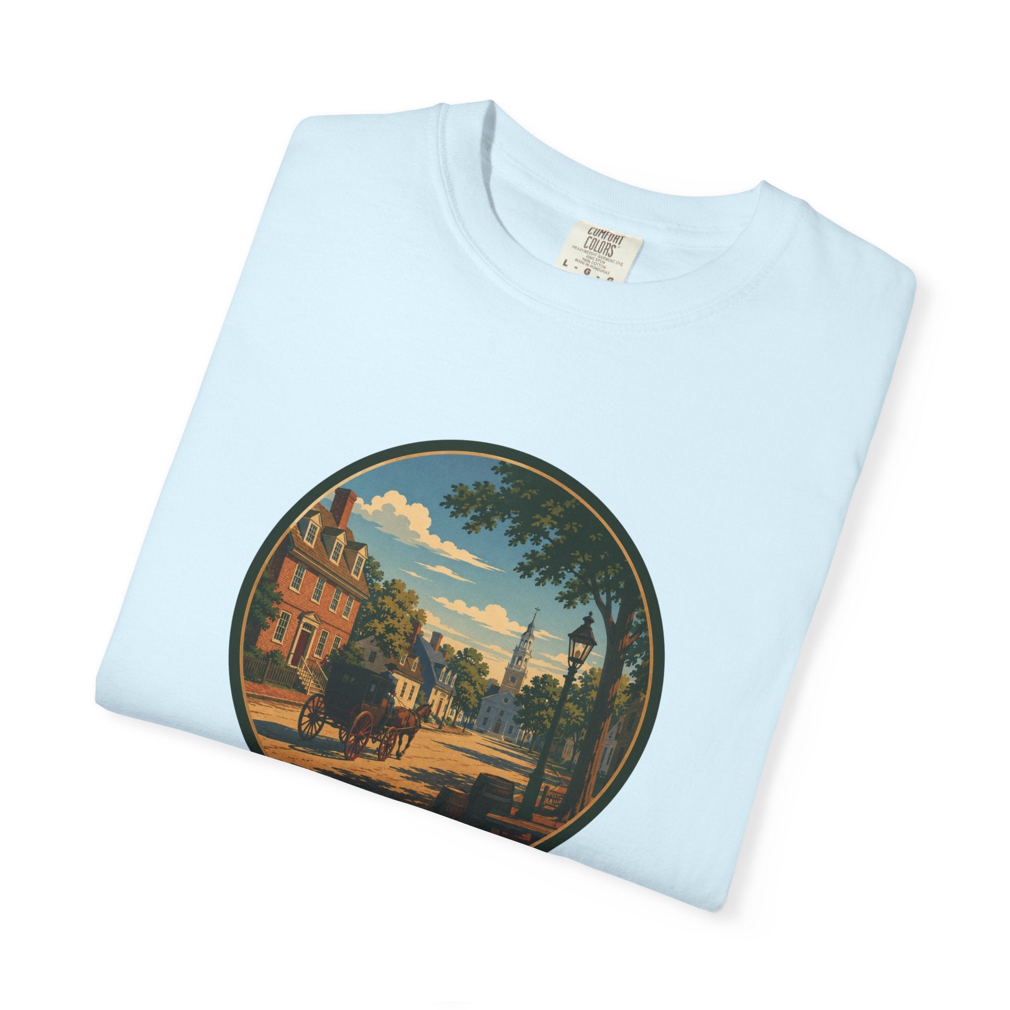 Colonial Carriage Ride T-Shirt — Retro Scenic Circle Print