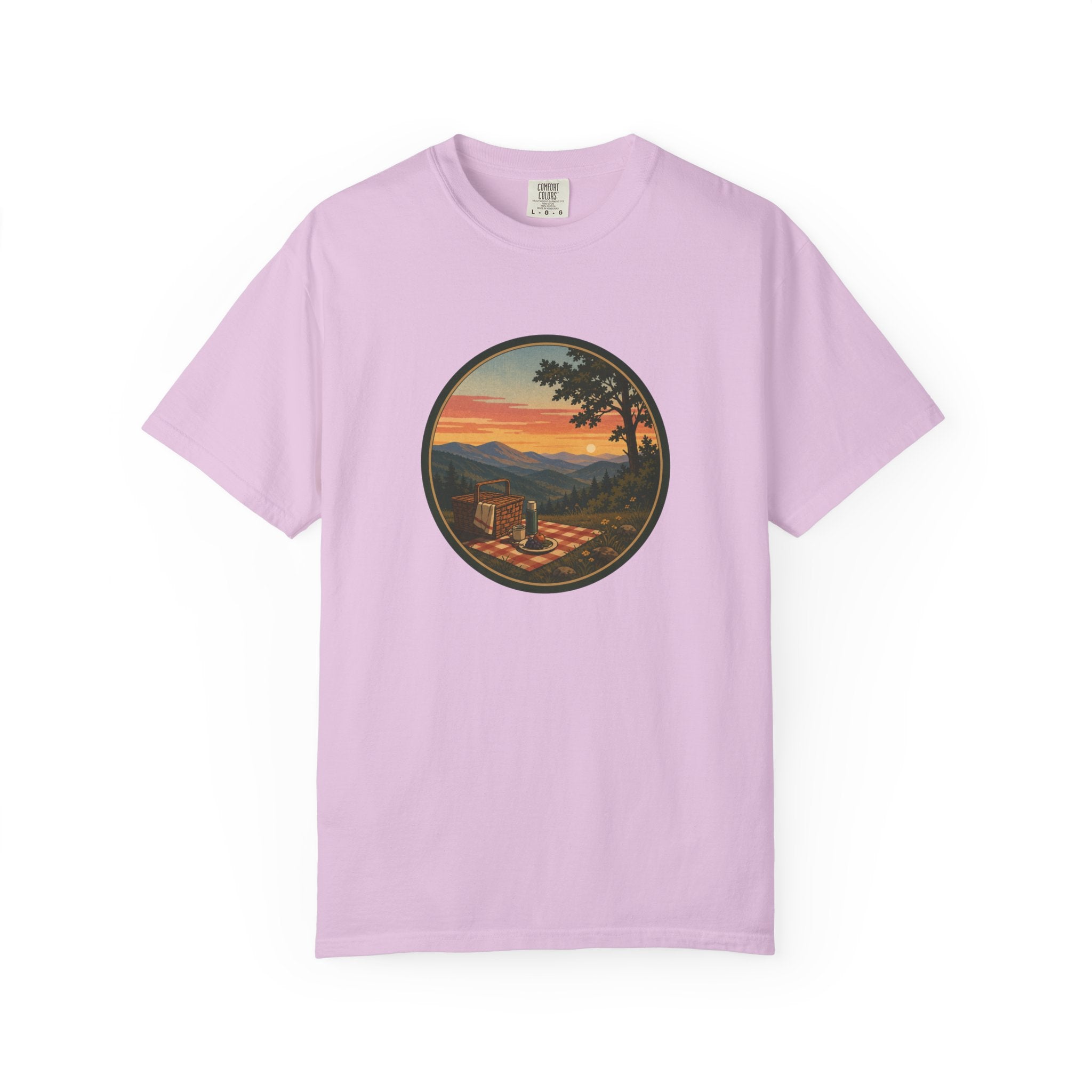 Sunset Picnic Tee — Scenic Mountain Picnic T-Shirt