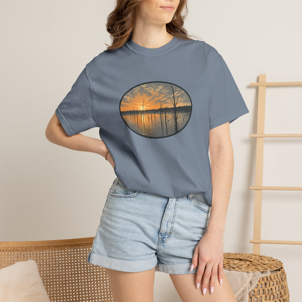 Sunrise Wooded Lake Oval T-Shirt