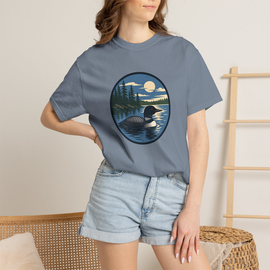 Loon Lake Sunset T-Shirt — Vintage Wilderness Loon Graphic