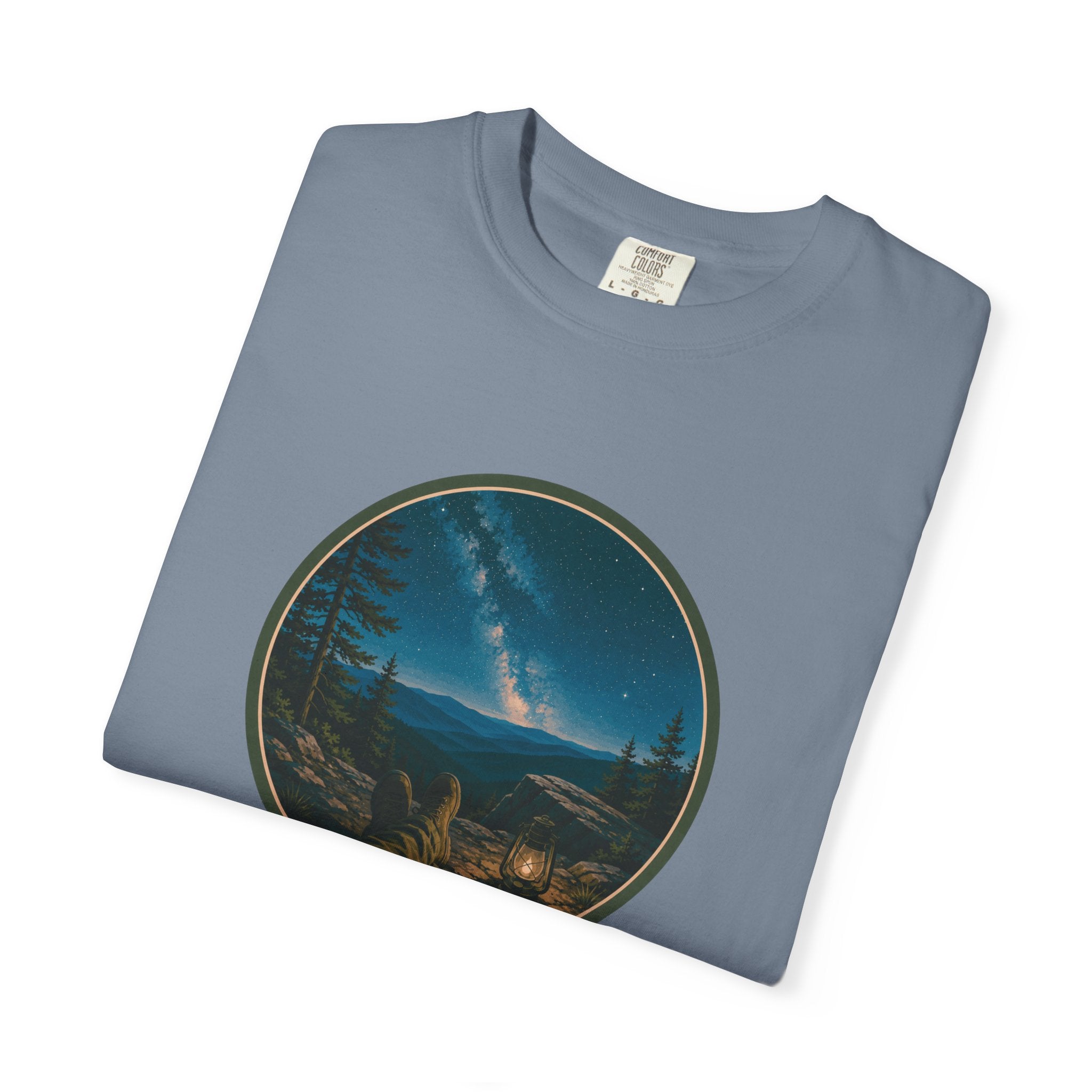 Night Sky Mountain T-Shirt — Circular Scenic Landscape Tee