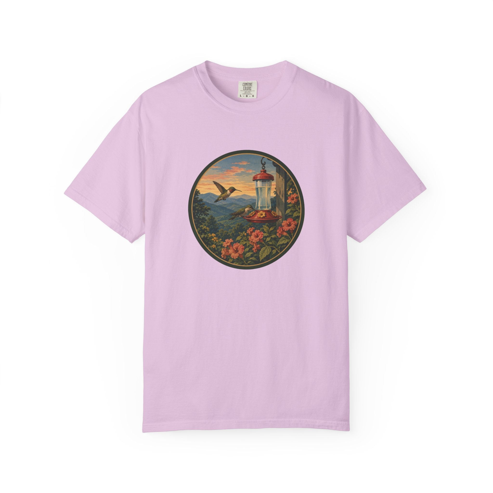 Hummingbird Sunset T-Shirt — Vintage Floral Graphic Tee