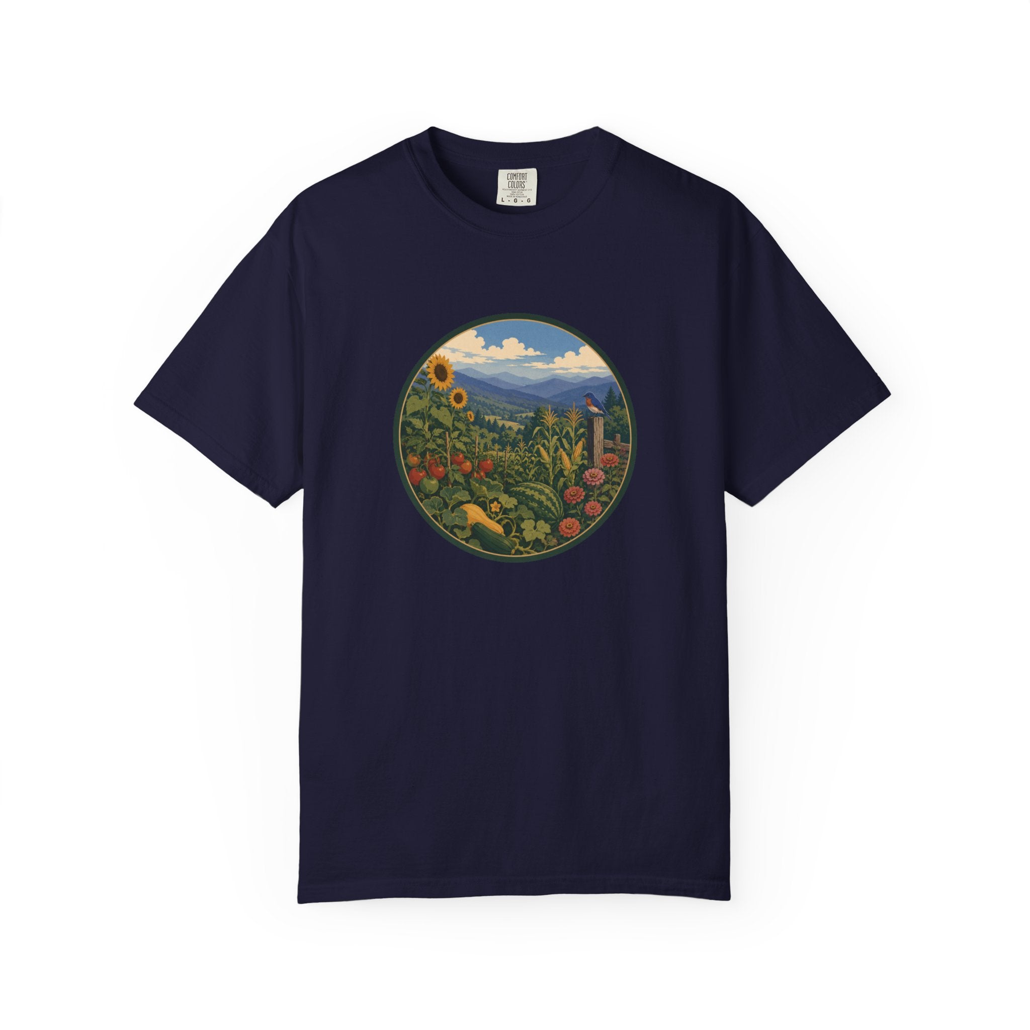 Scenic Garden Circle T-Shirt — Mountain Meadow Fresh Vegetables Graphic Tee