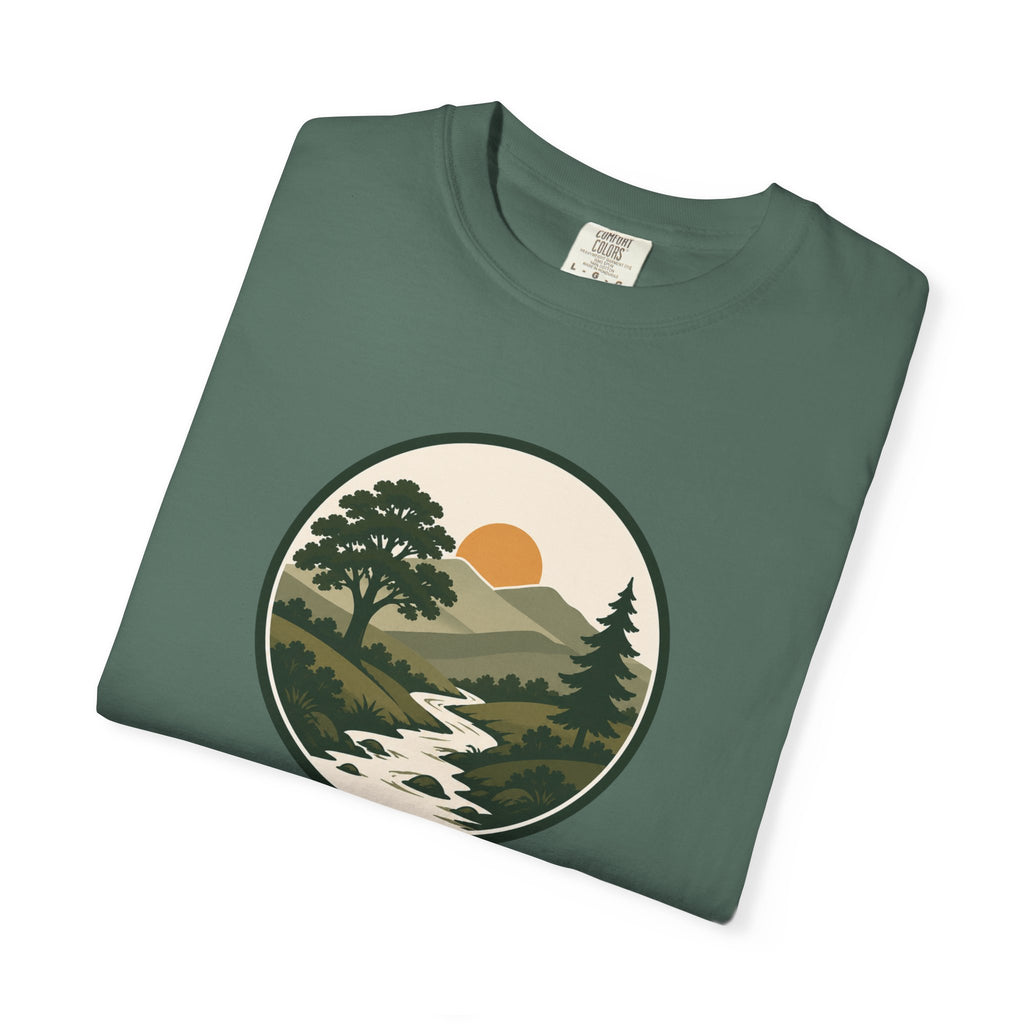 Simple Goodness Badge T-Shirt — Scenic Mountain Sunset River Design