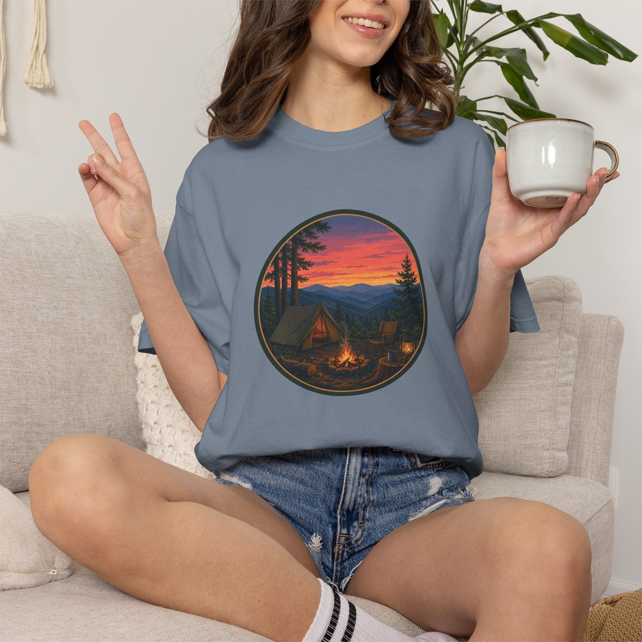 Camping Sunset T-Shirt — Vintage Campfire Scene Tee