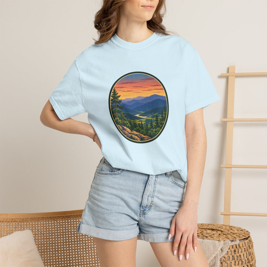 Retro Mountain Sunset T-Shirt — Scenic Blue Ridge Mountain Tee
