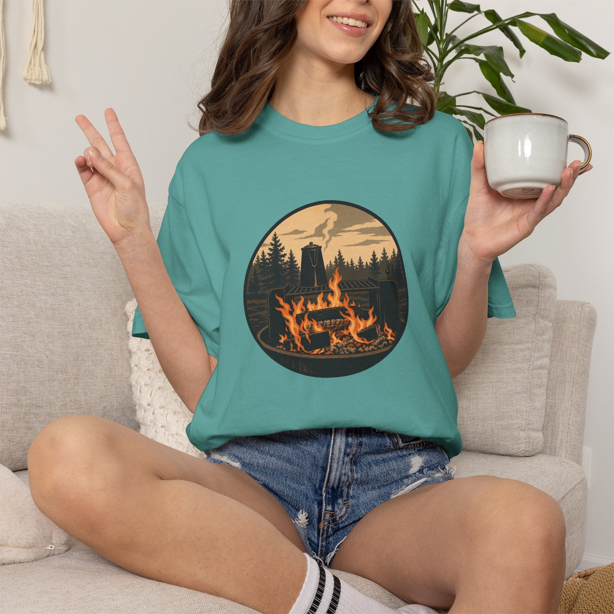 Campfire Forest T-Shirt — Retro Mountain Bonfire Graphic