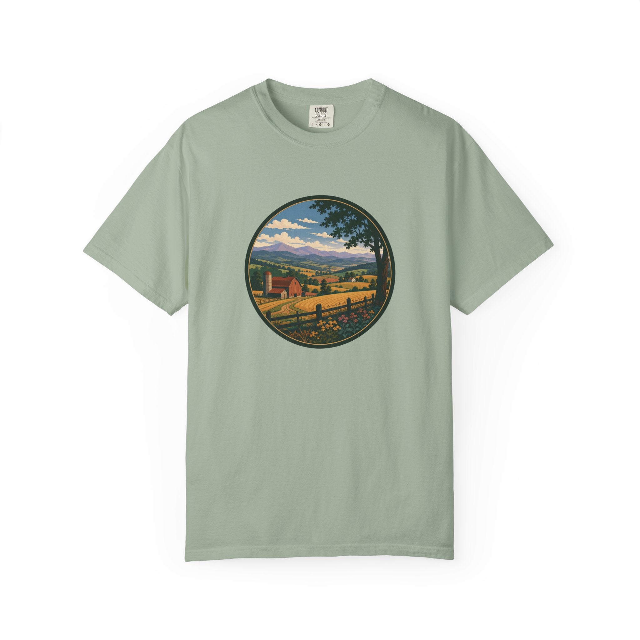 Scenic Countryside T-Shirt — Vintage Farm Landscape Graphic
