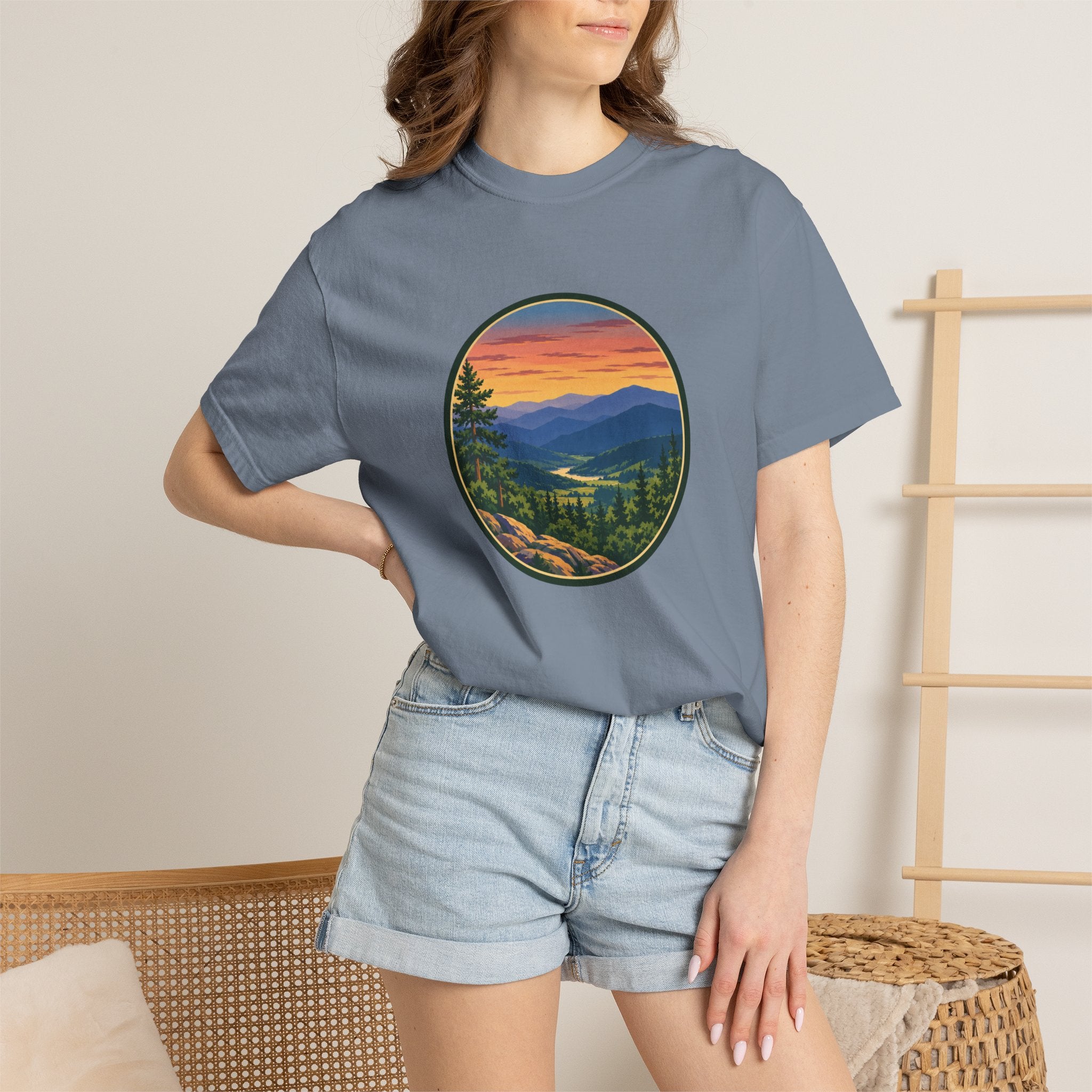 Retro Mountain Sunset T-Shirt — Scenic Blue Ridge Mountain Tee