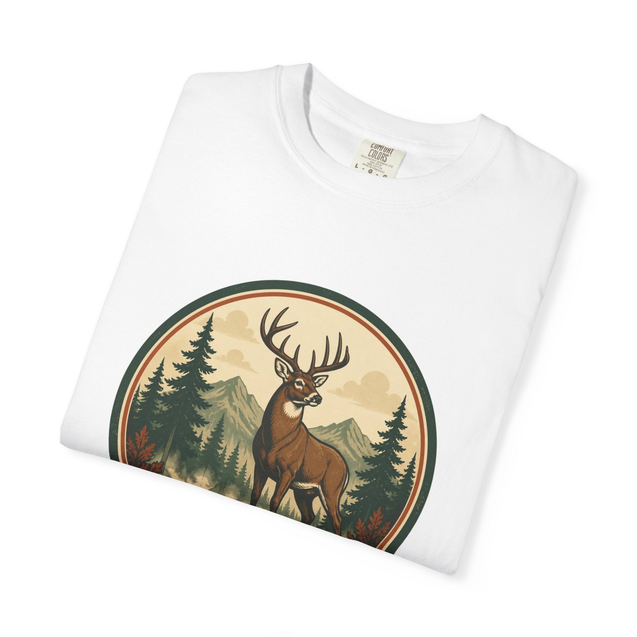 Deer Forest Badge T-Shirt – Vintage Outdoor Wildlife Graphic