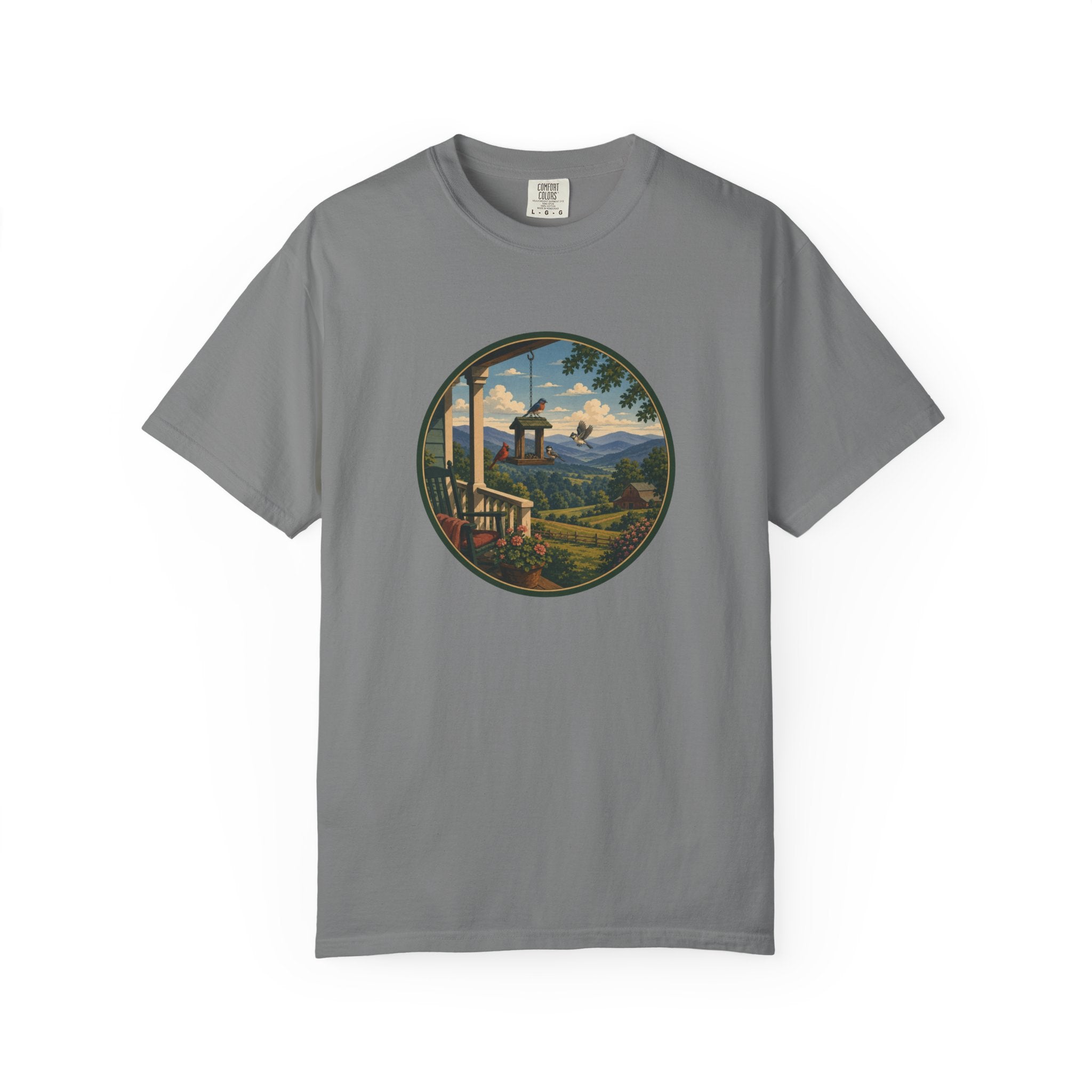 Scenic Porchview T-Shirt — Vintage Mountain Landscape Print