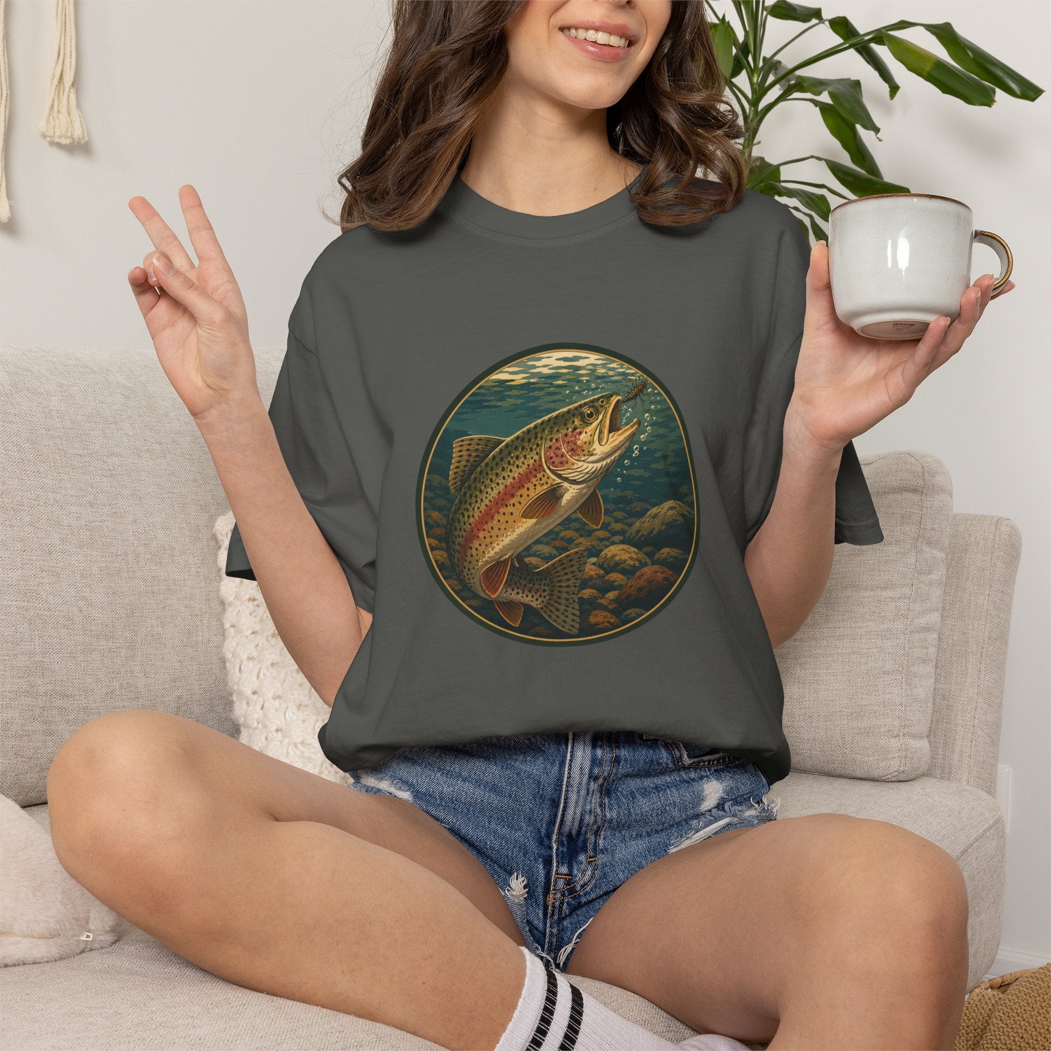 Rainbow Trout Circle Graphic T-Shirt