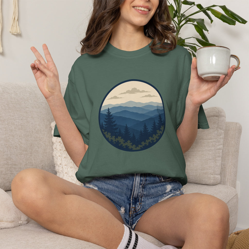 Mountain Ridge Circle T-Shirt — Scenic Forest Landscape Tee