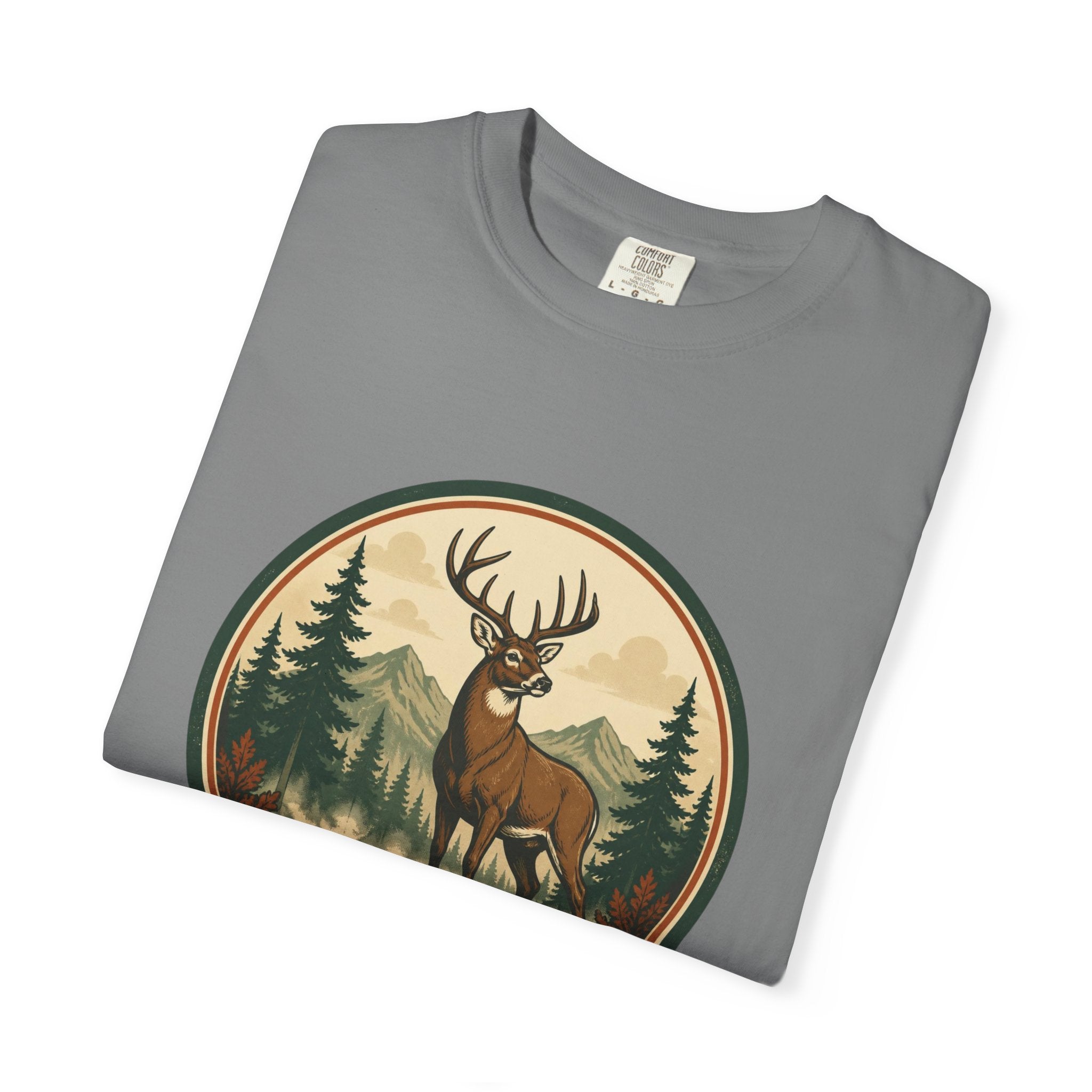 Deer Forest Badge T-Shirt – Vintage Outdoor Wildlife Graphic