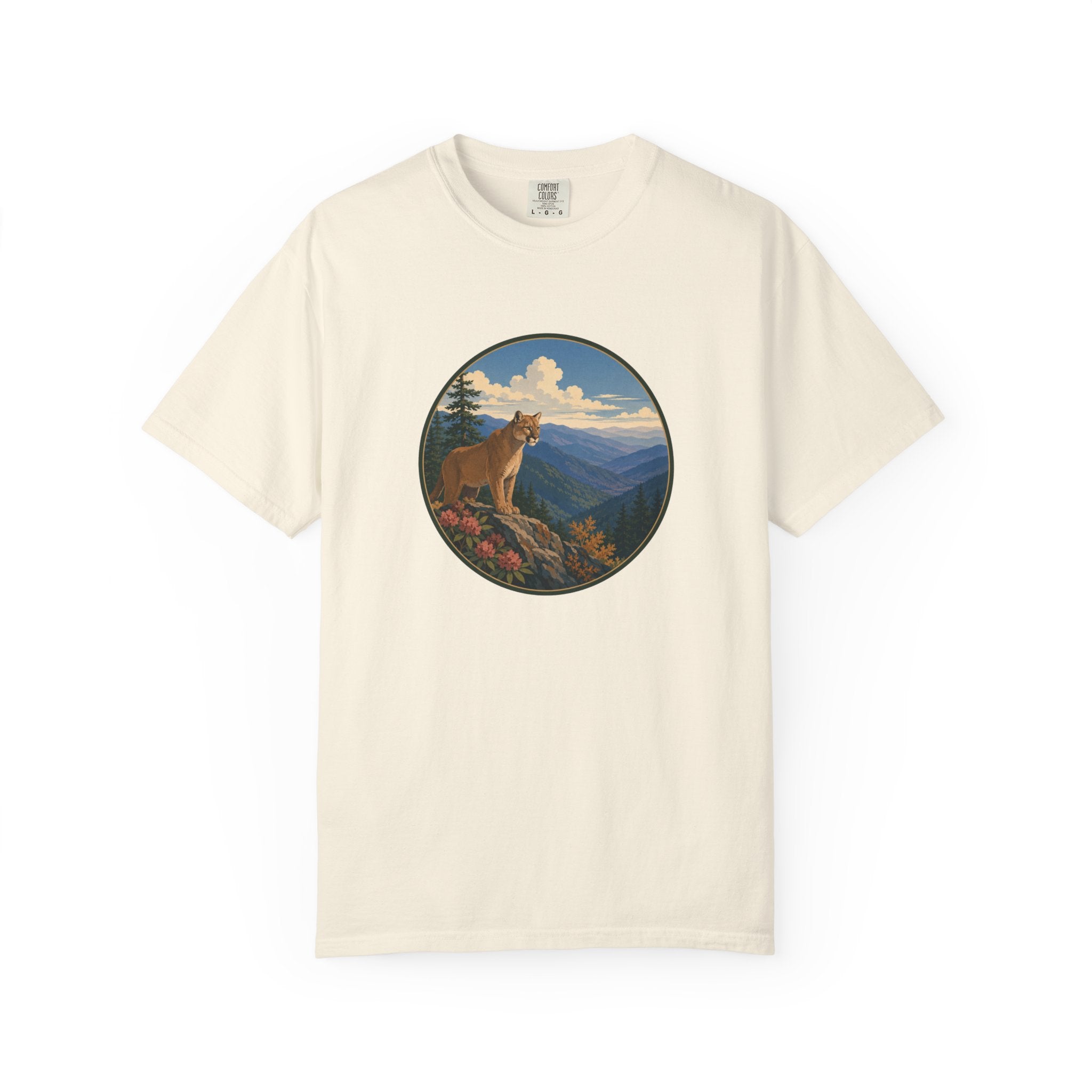 Mountain Lion Scenic T-Shirt — Vintage Nature Wildlife Graphic