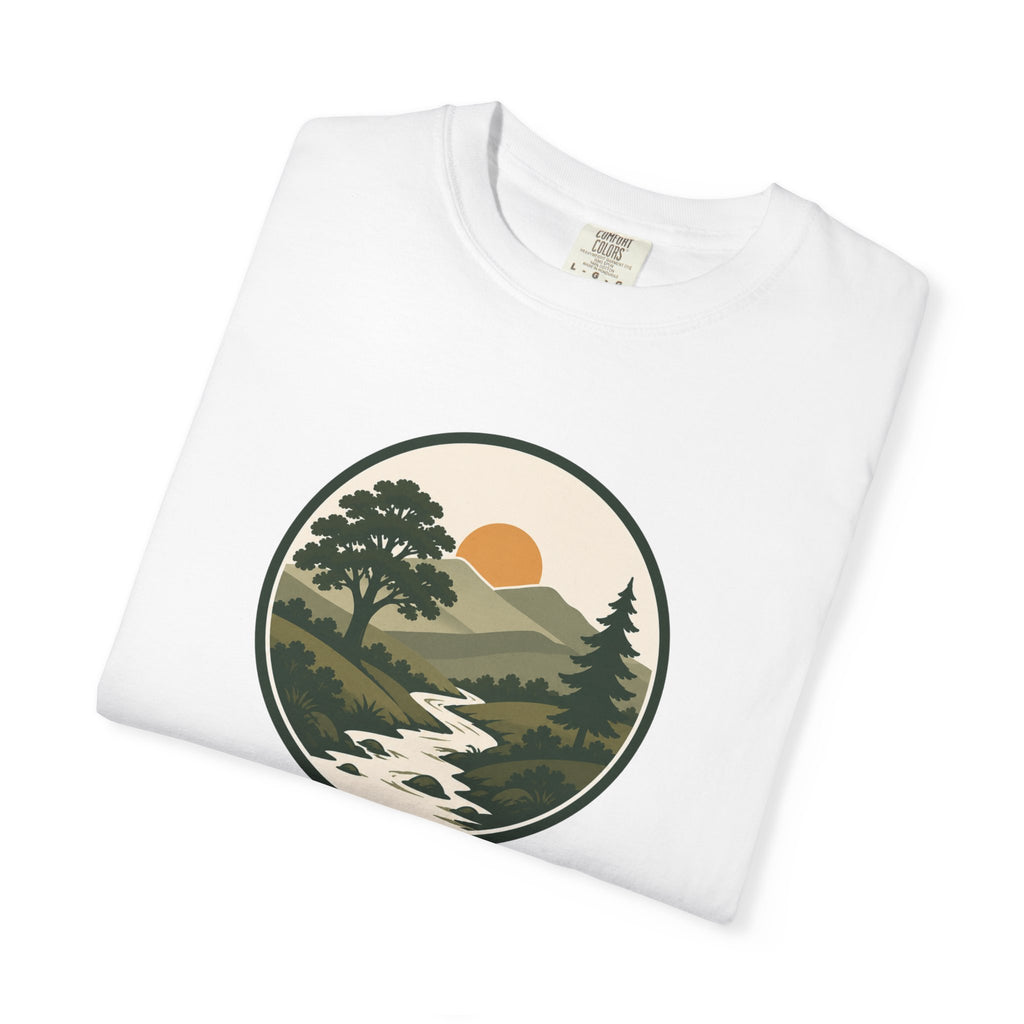 Simple Goodness Badge T-Shirt — Scenic Mountain Sunset River Design