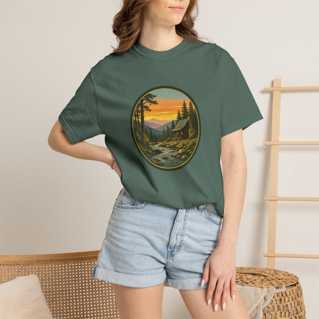 Nature Sunset River T-Shirt — Vintage Mountain Cabin Scenic Tee