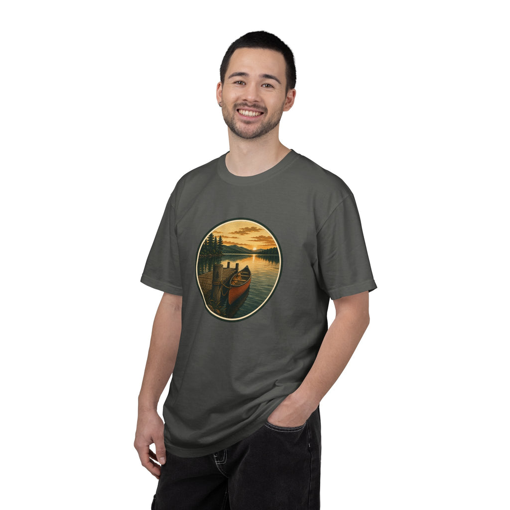 Canoe Sunset T-Shirt — Vintage Lake Adventure Graphic