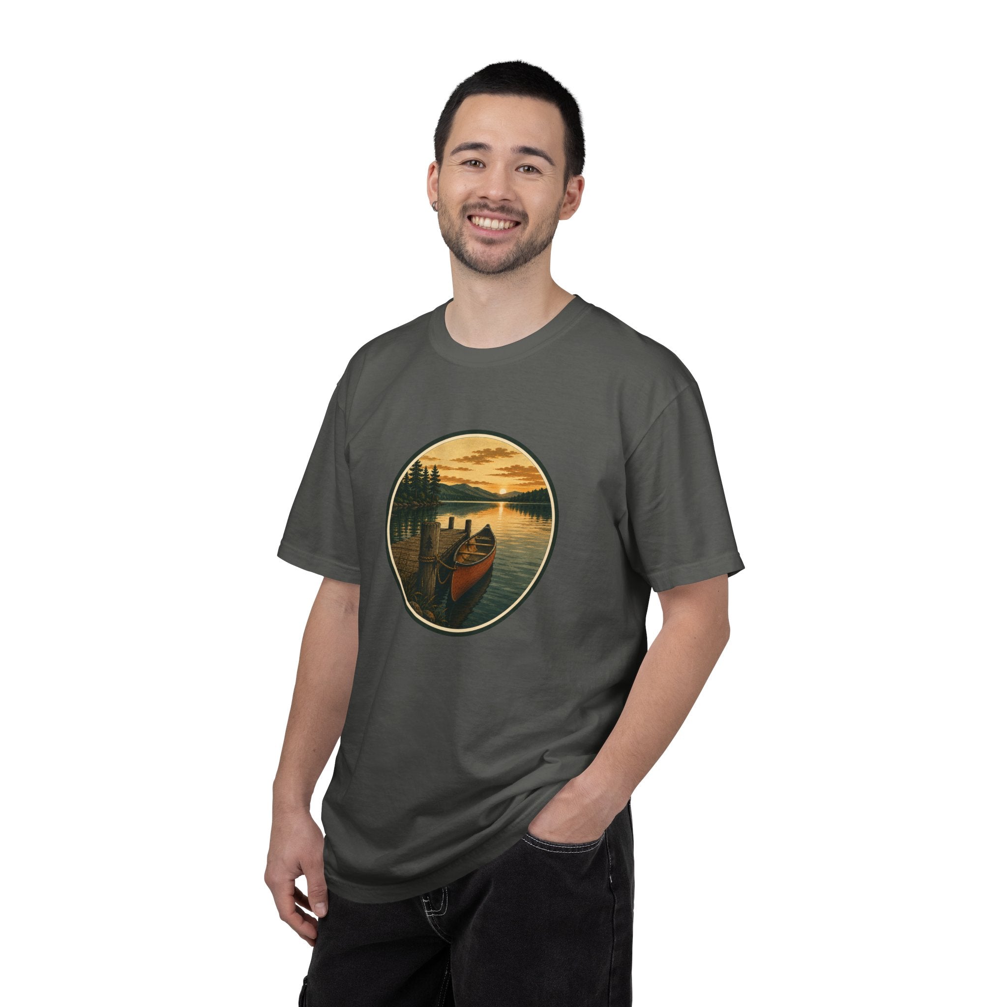 Canoe Sunset T-Shirt — Vintage Lake Adventure Graphic