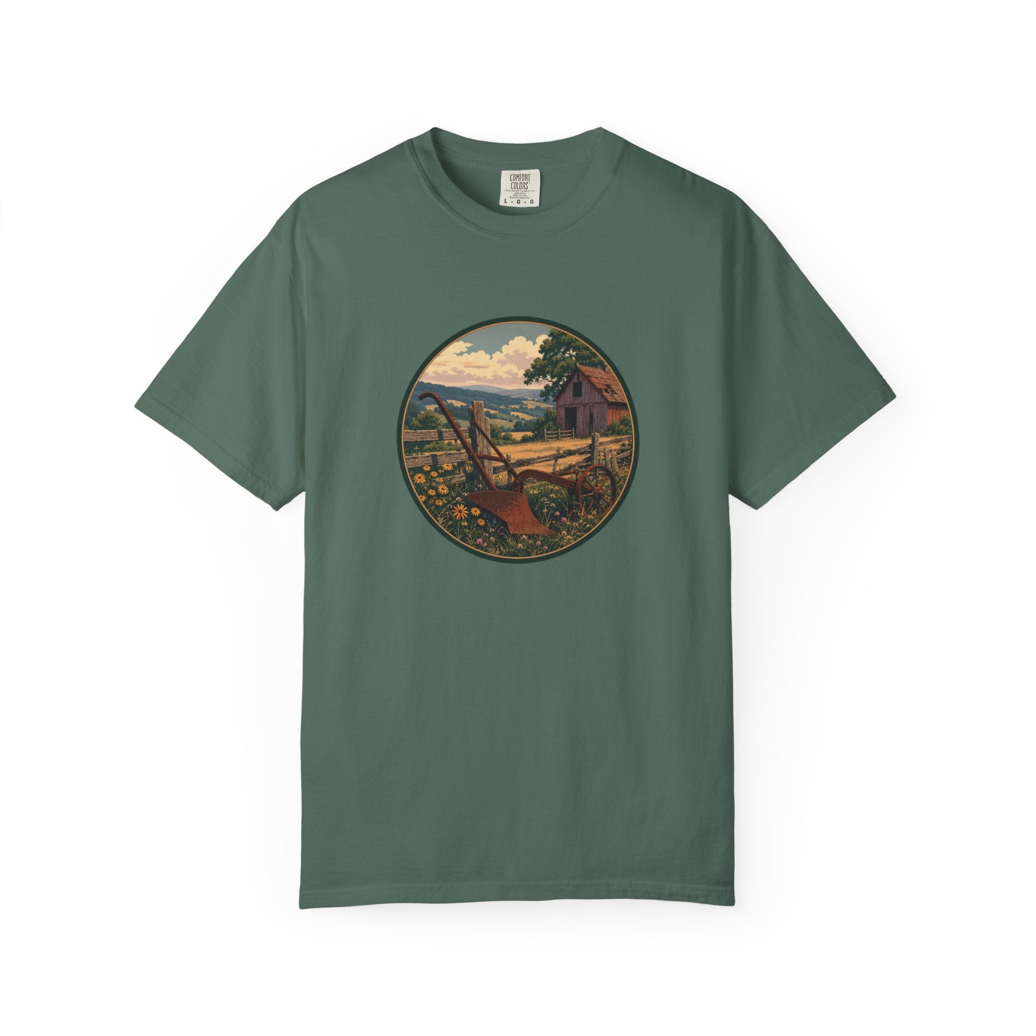 Vintage Countryside T-Shirt — Scenic Farm Landscape Graphic